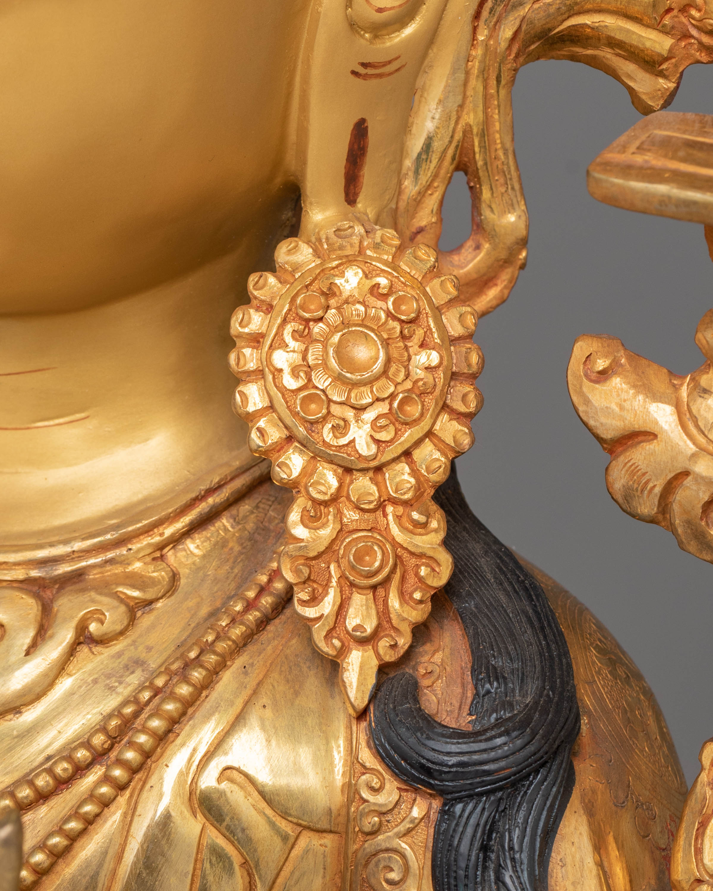 Handmade Spiritual Manjushri Statue | Gold-Plated Copper with Acrylic Color