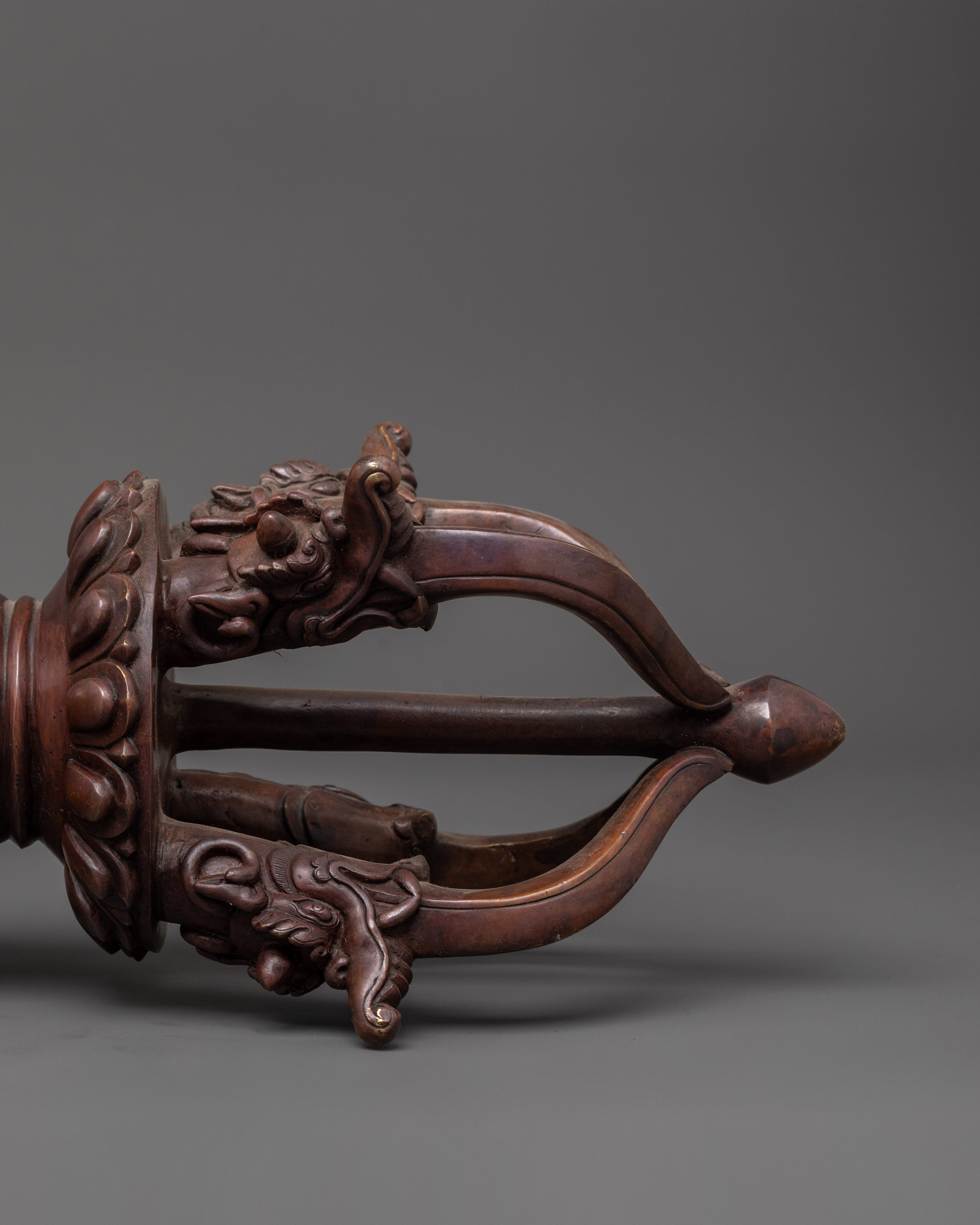 Large Oxidized Copper Vajra Sculpture | Tibetan Dorje Symbol