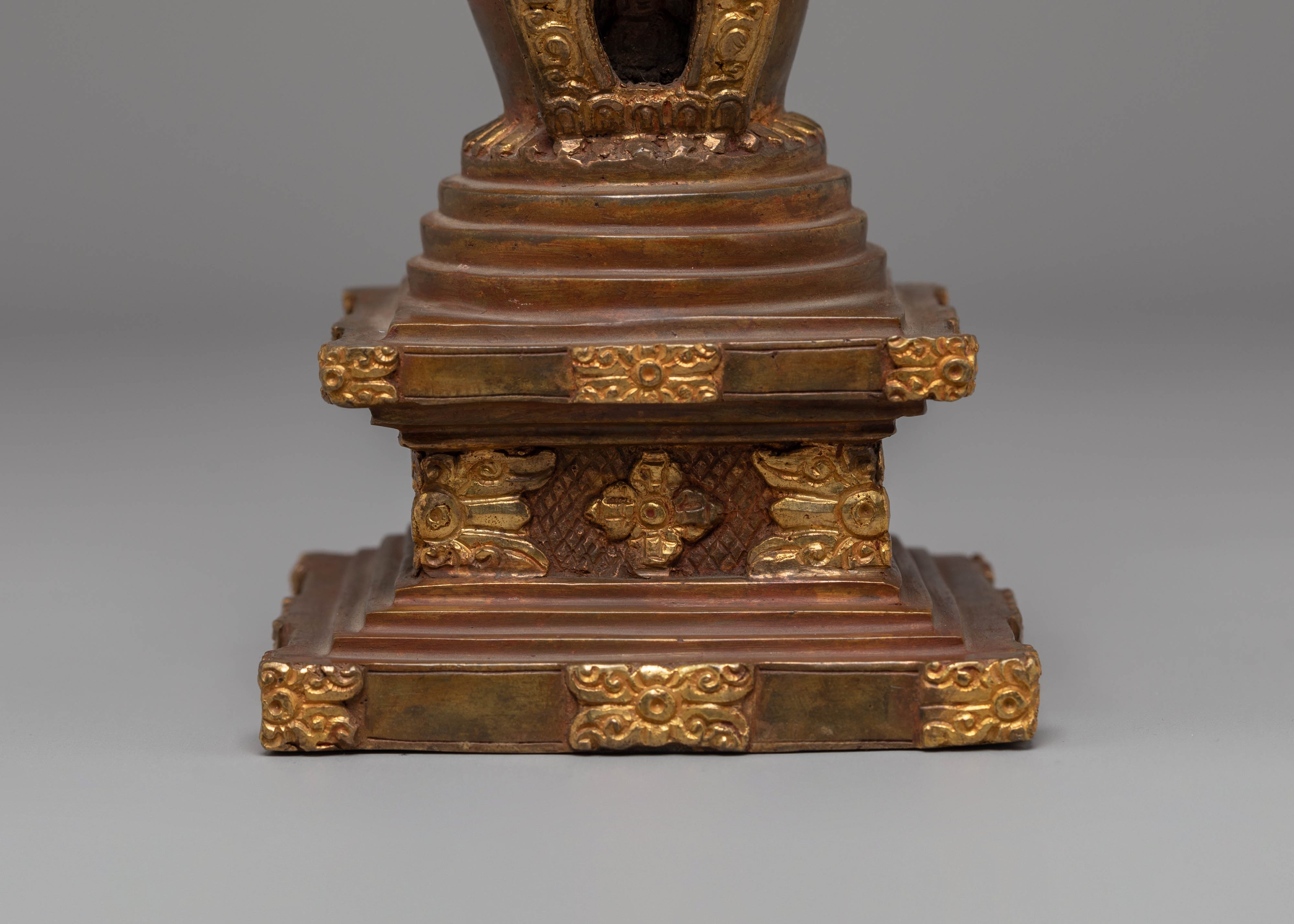 Sacred Copper Stupa Altar Shrine | Spiritual Enlightenment Symbol