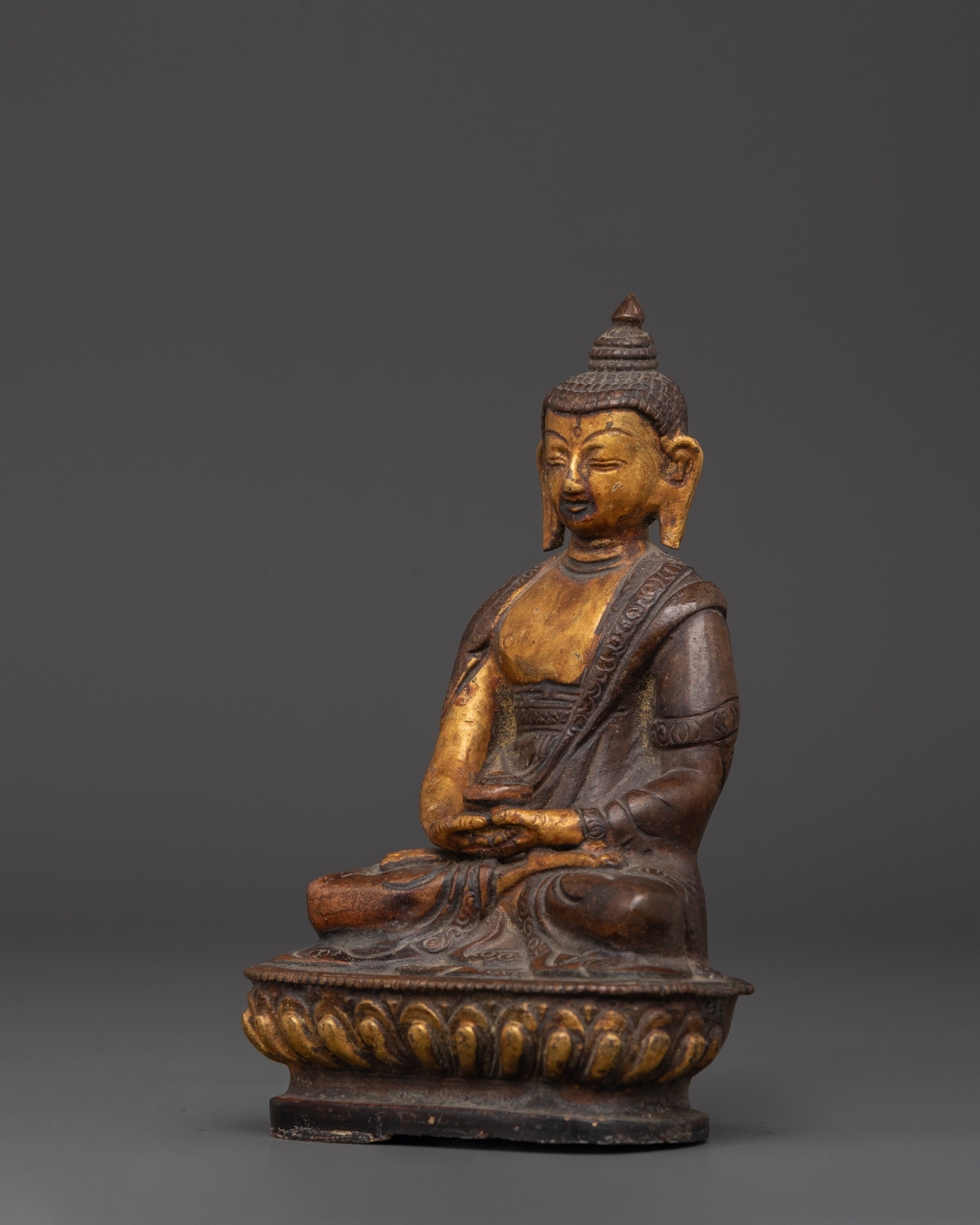 Amitabha Pure Land Buddha Statue | Oxidized Copper Buddhist Statue