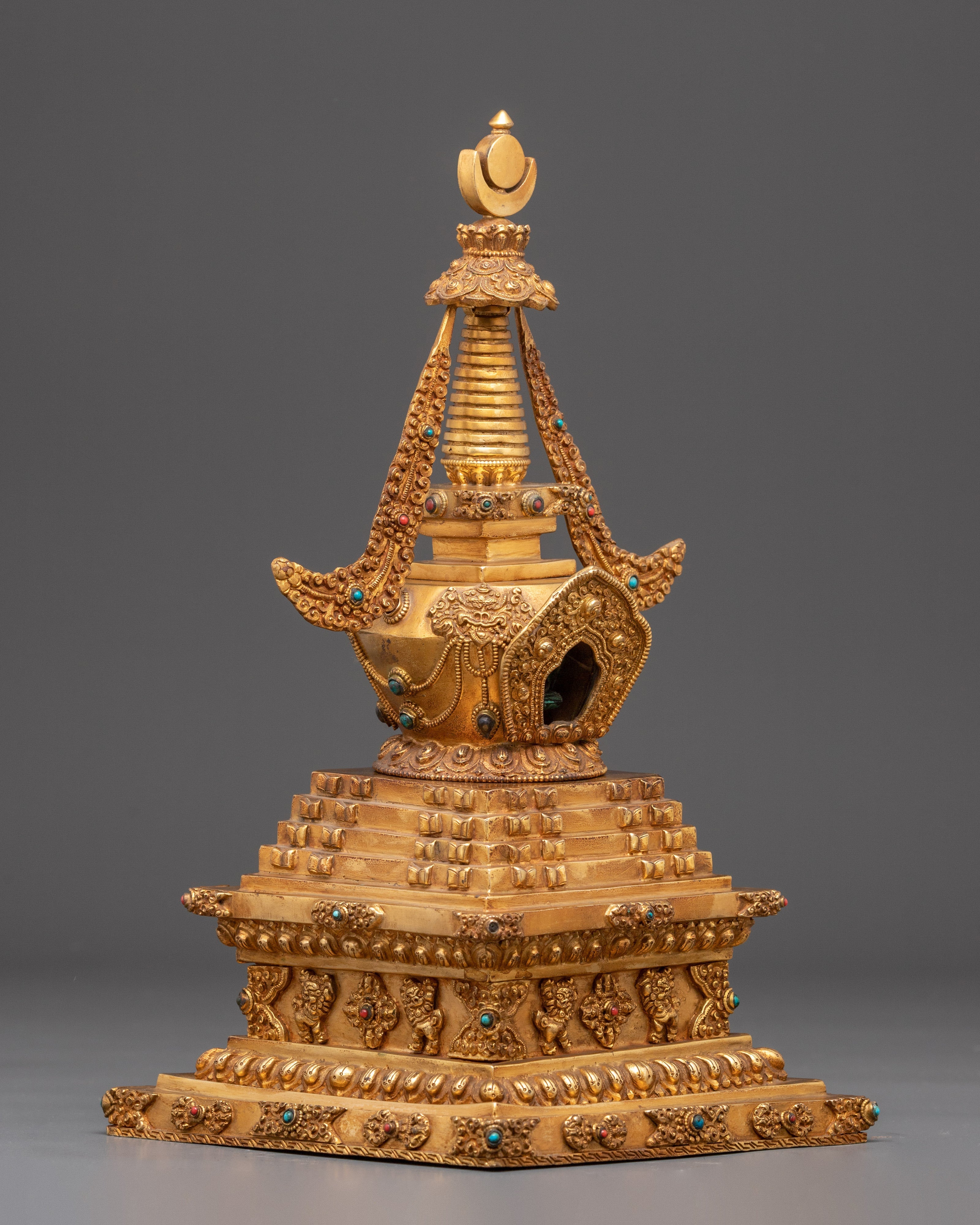 Gold Plated Stupa for Ritual Ceremonies | Path to Enlightenment