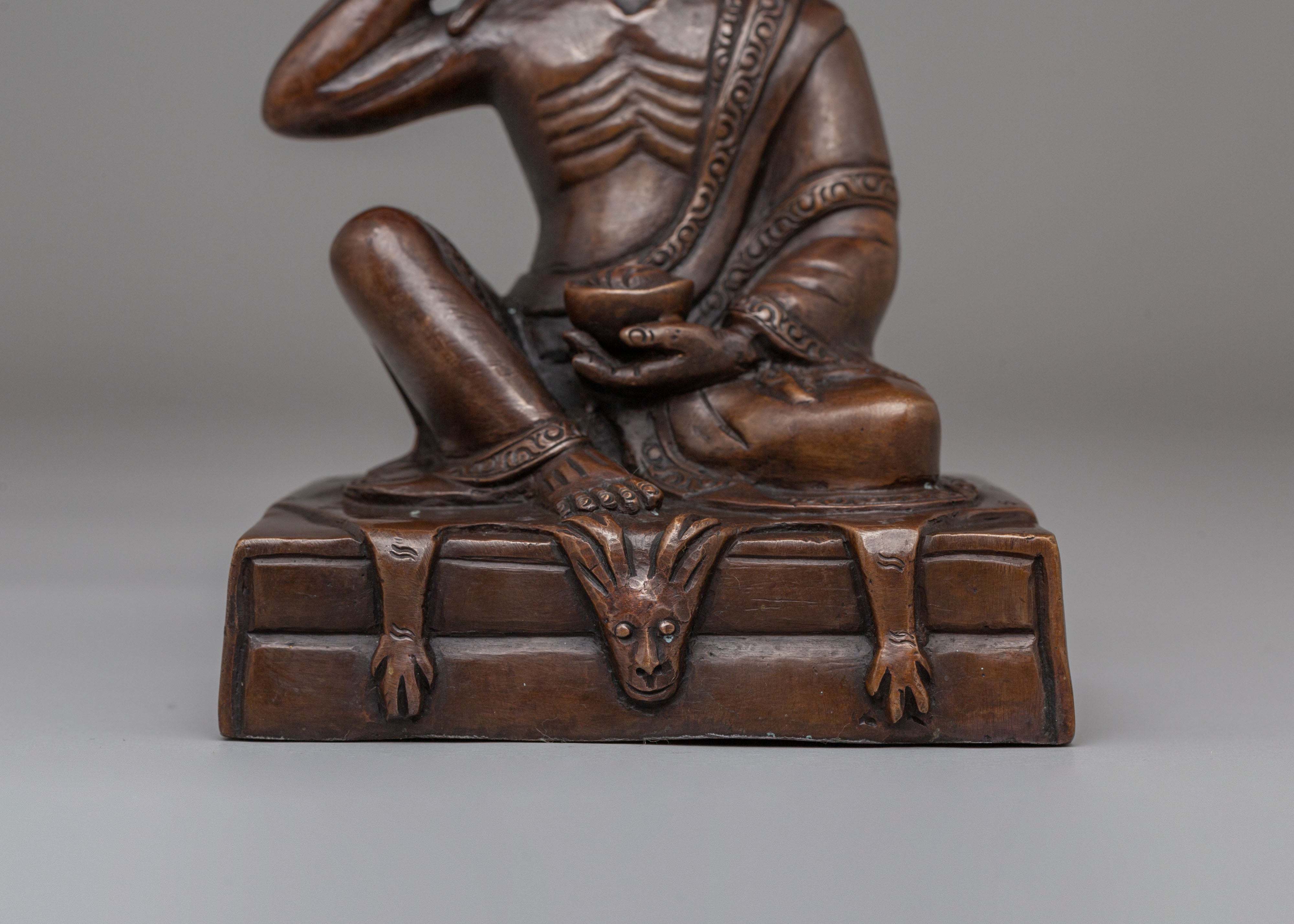 Traditional Tibetan Milarepa Statue | Handcrafted Oxidized Copper Artwork