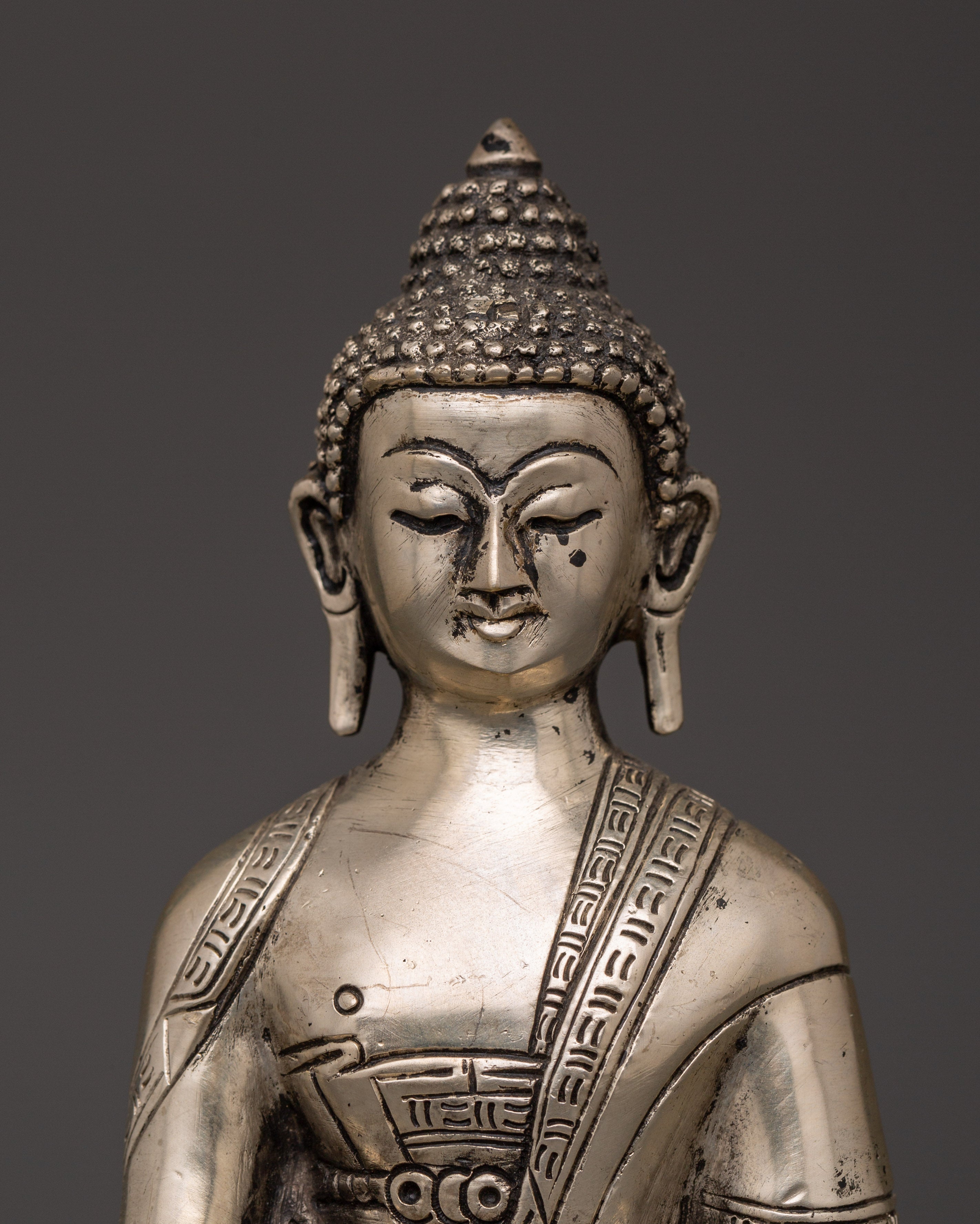 Silver-Plated Shakyamuni Buddha Statue | Buddhist Decor & Spiritual Serenity