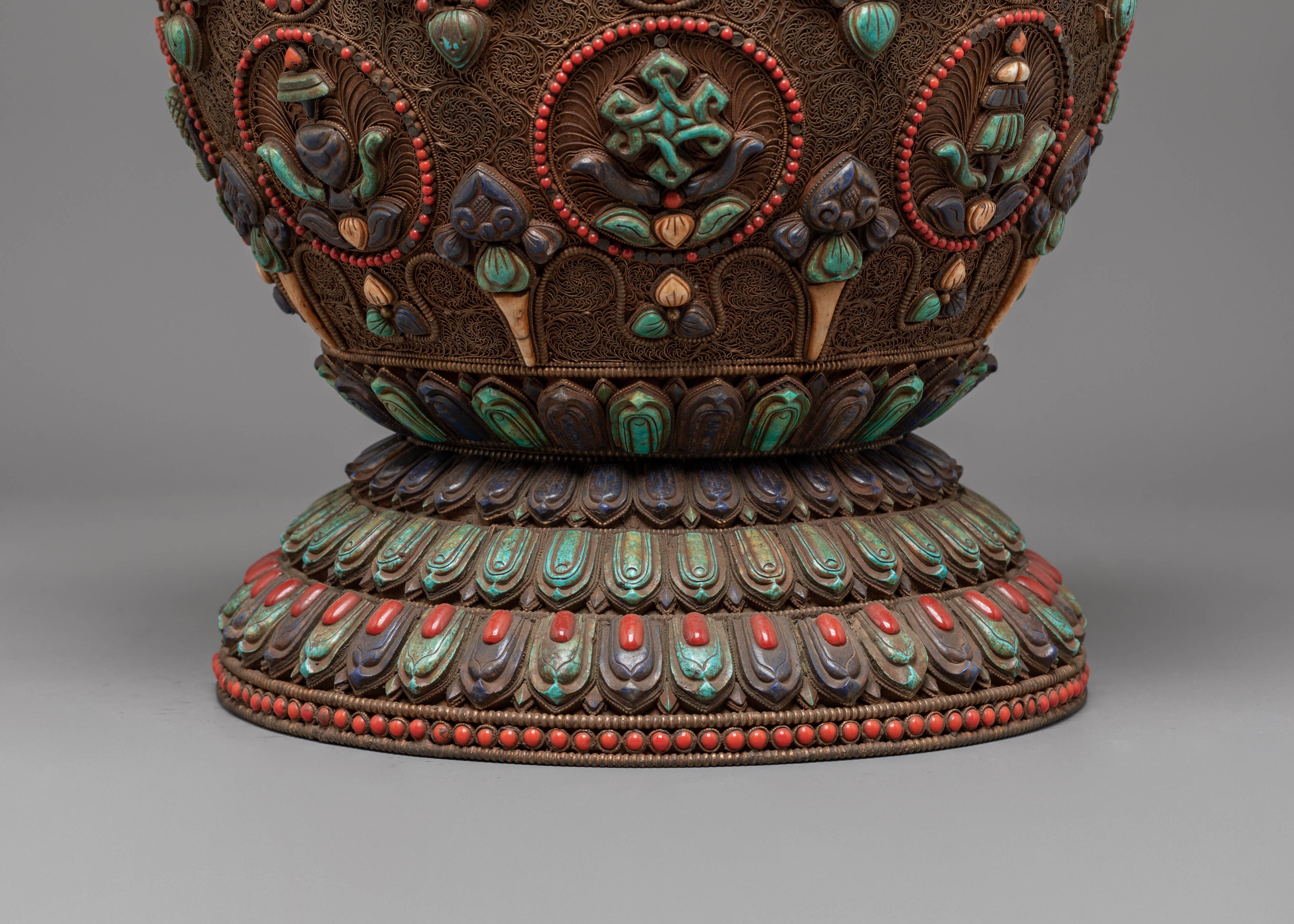 Tibetan Buddhist Rice Pot | Himalayan Offering Vessel Decor