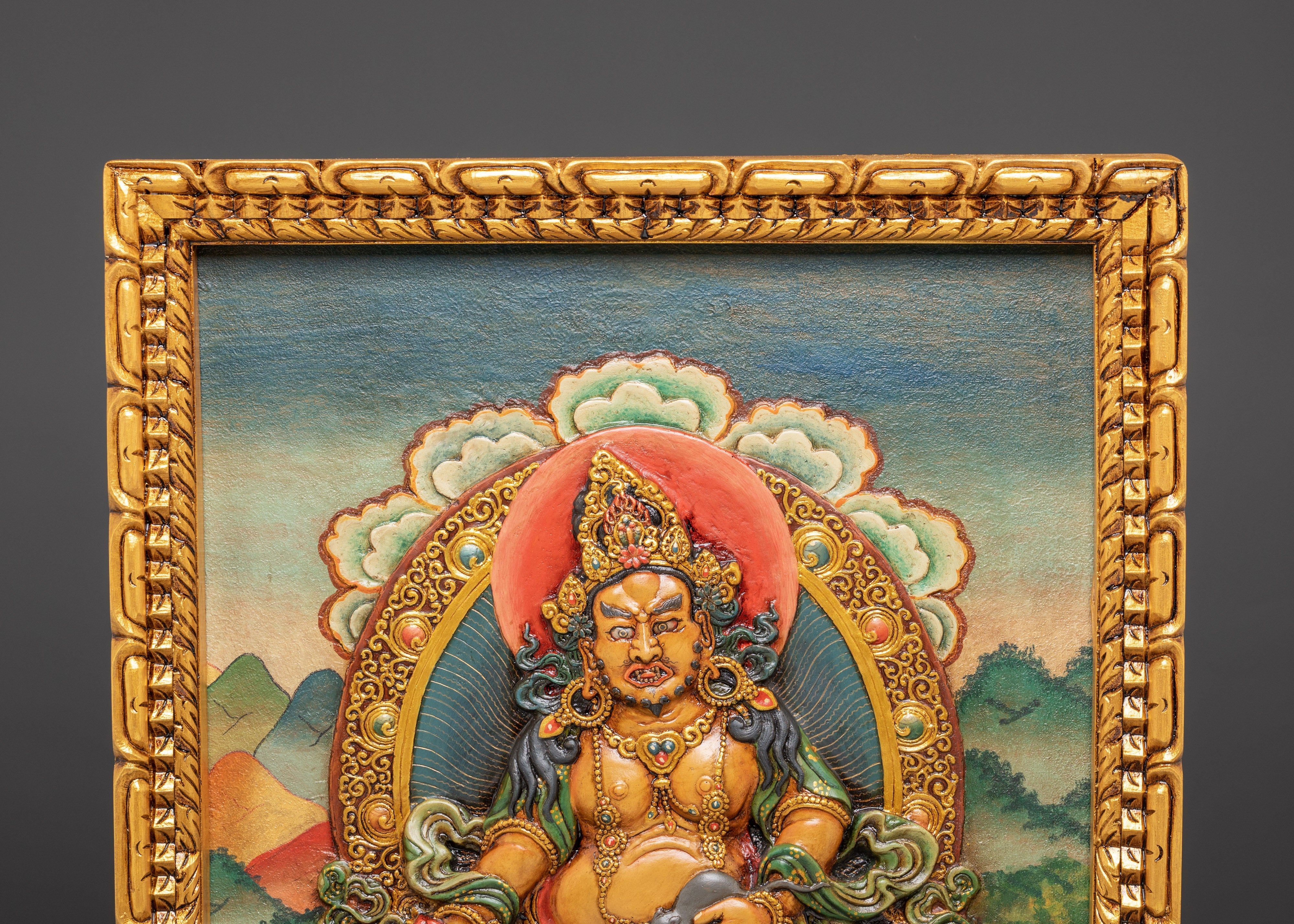 Tibetan Dzambhala Relief Art Wall Hanging | Spiritual Wealth & Prosperity Wall Art