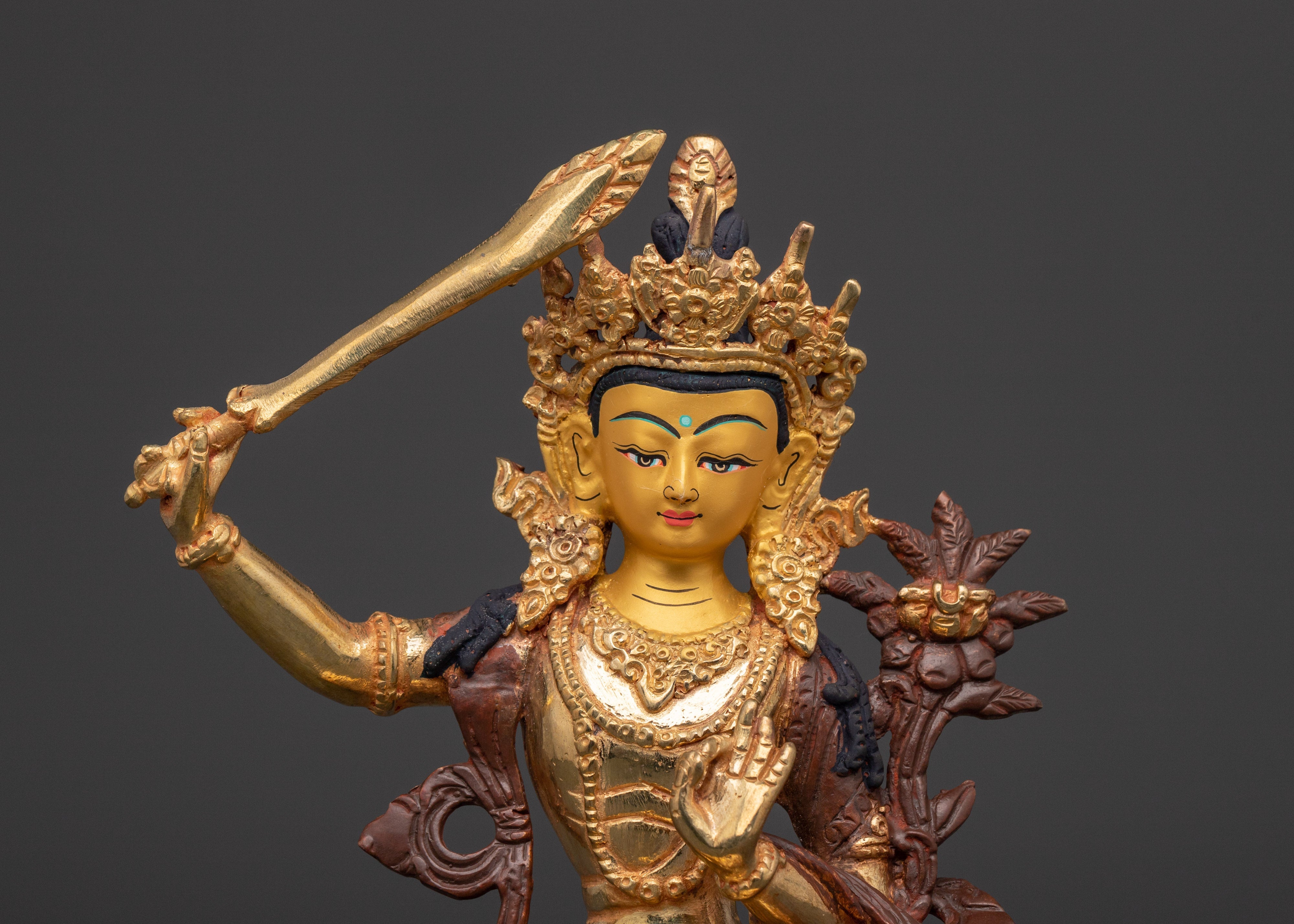 Gold Plated Manjushri Statue | Buddhist Wisdom Figurine