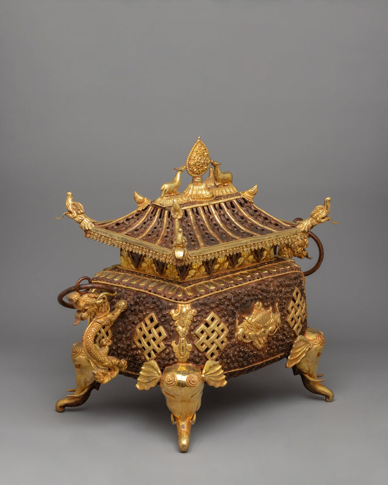 Exquisite Buddhist Incense Burner | Copper & Gold-Plated Ritual Artifact