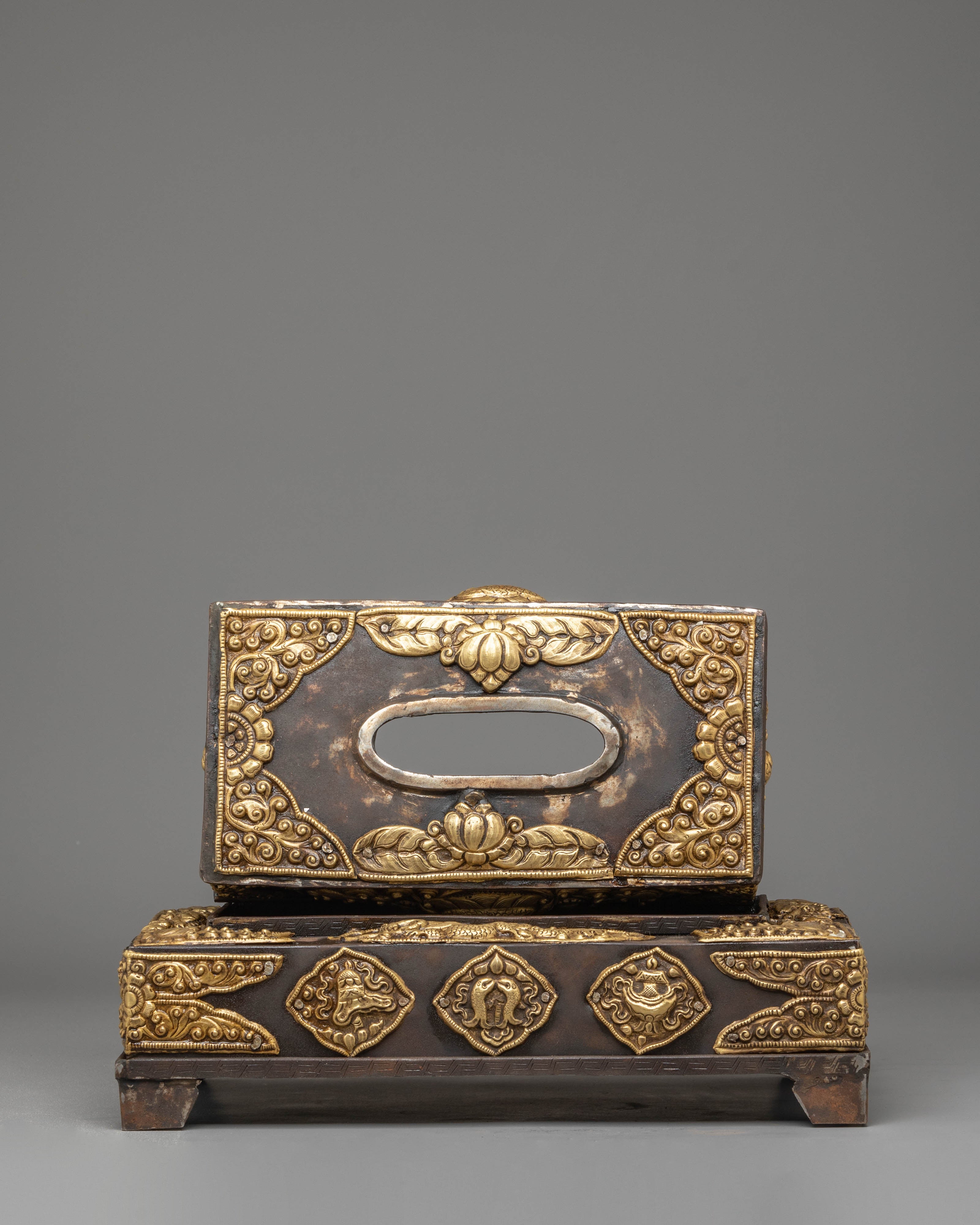 Handcrafted Tibetan Style Gold Tissue Box | Luxury Tibetan Decor