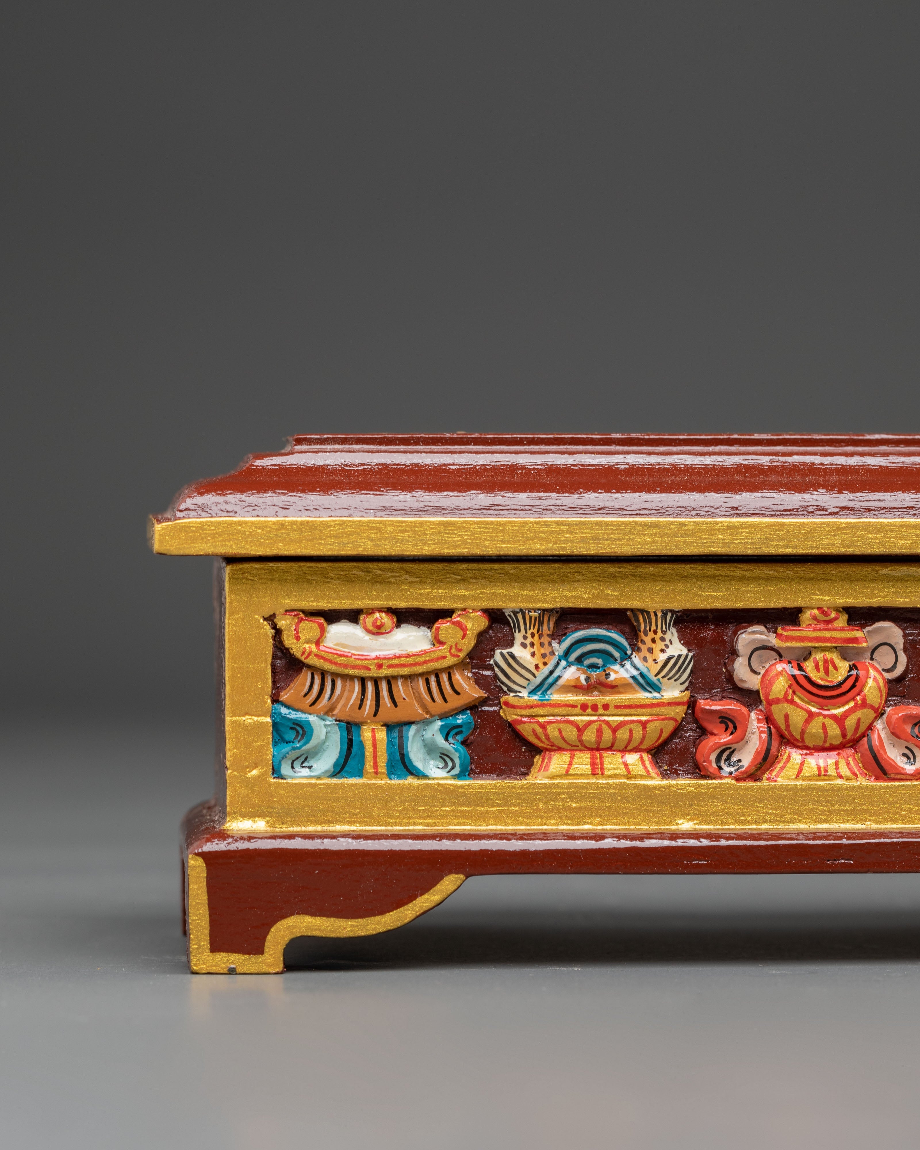 Traditional Wooden Incense Burner with 8 Auspicious Symbols
