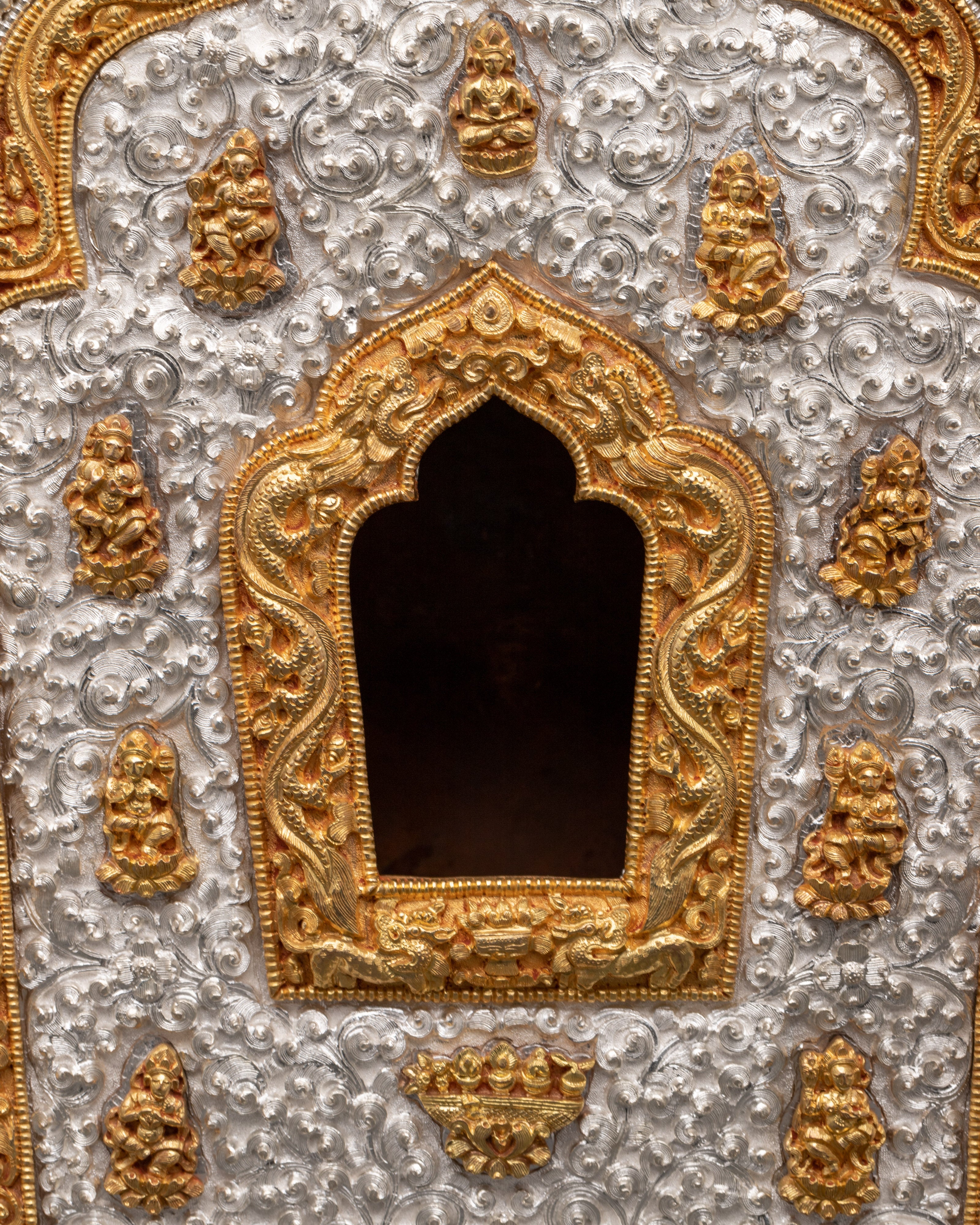 Buddhist Portable Ghau Box \ Gold &amp; Silver-Plated Copper Shrine Box