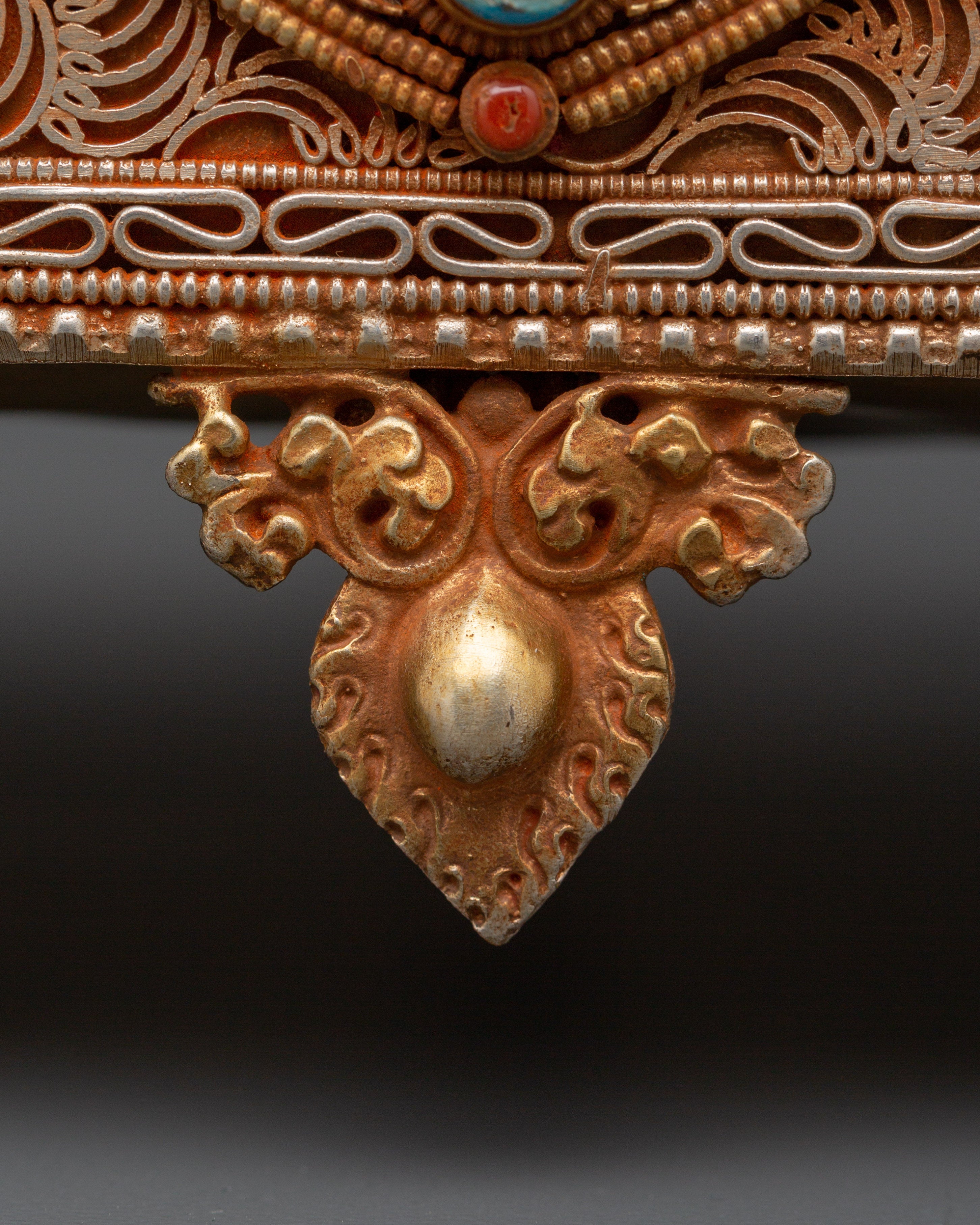 Tibetan Decorative Treasure Box | Buddhist Treasure Box with Turquoise & Coral Inlays