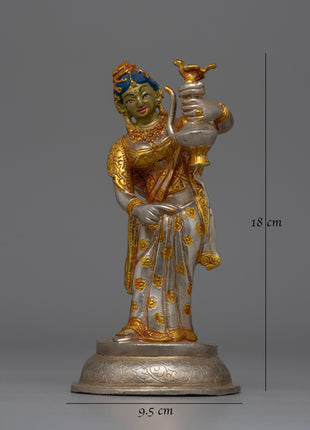 Newari Traditional Clad Silver & Gold-Plated Statue | Decorative Piece for Spiritual and Cultural Settings