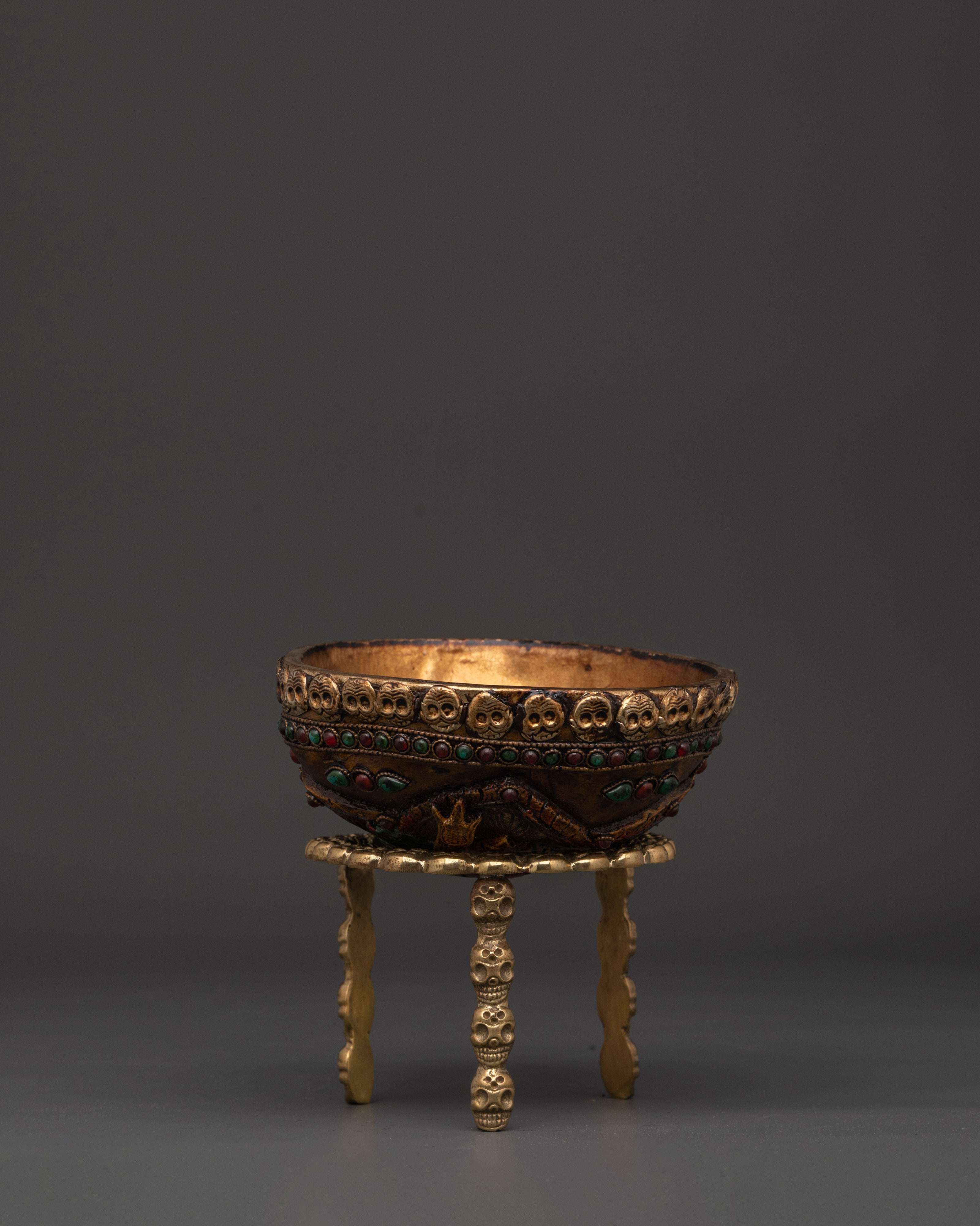 Copper Kapala with Brass Stand | Tibetan Ritual Skull Cup