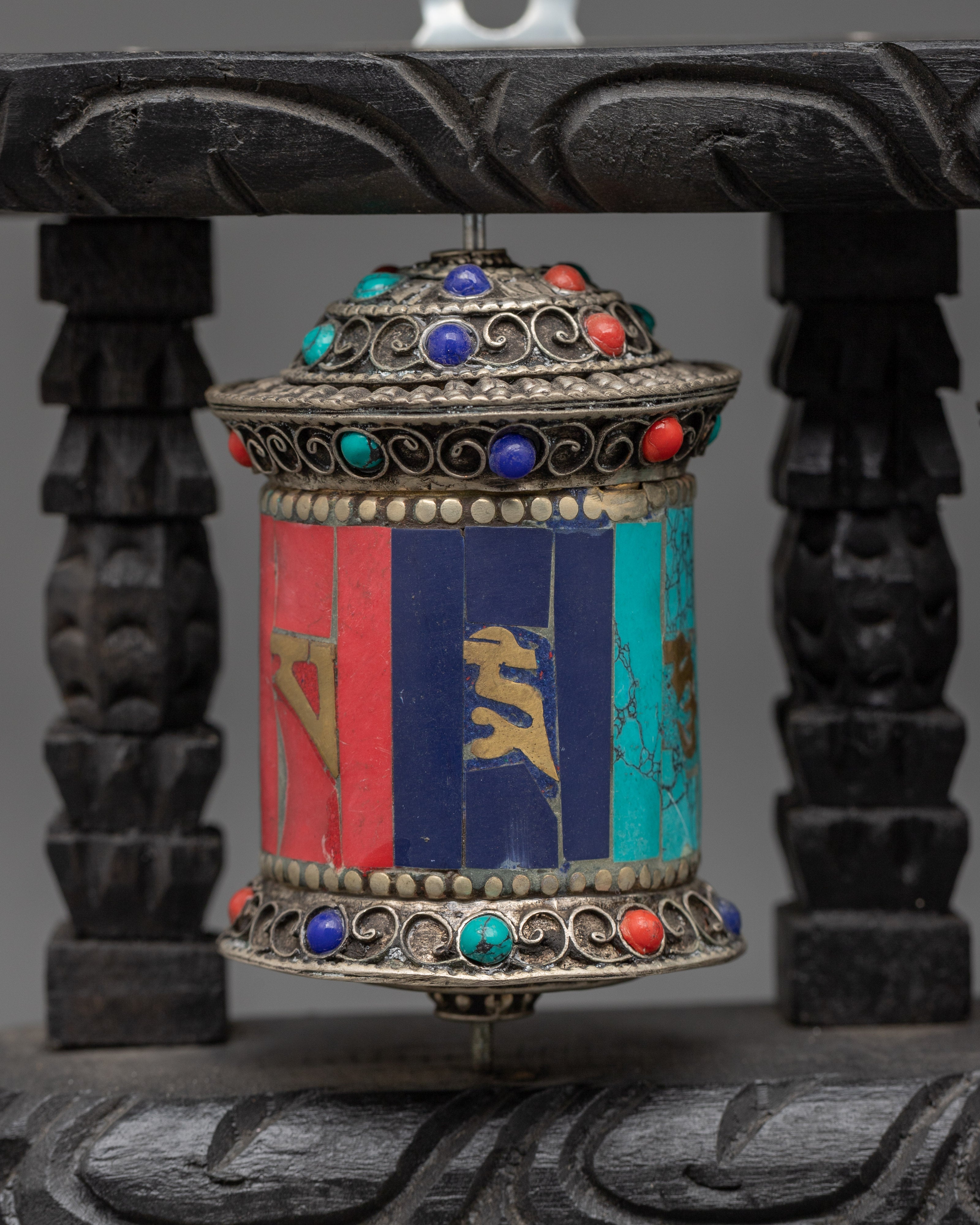 Tibetan Triple Prayer Wheel Set | Spiritual Buddhist Decor