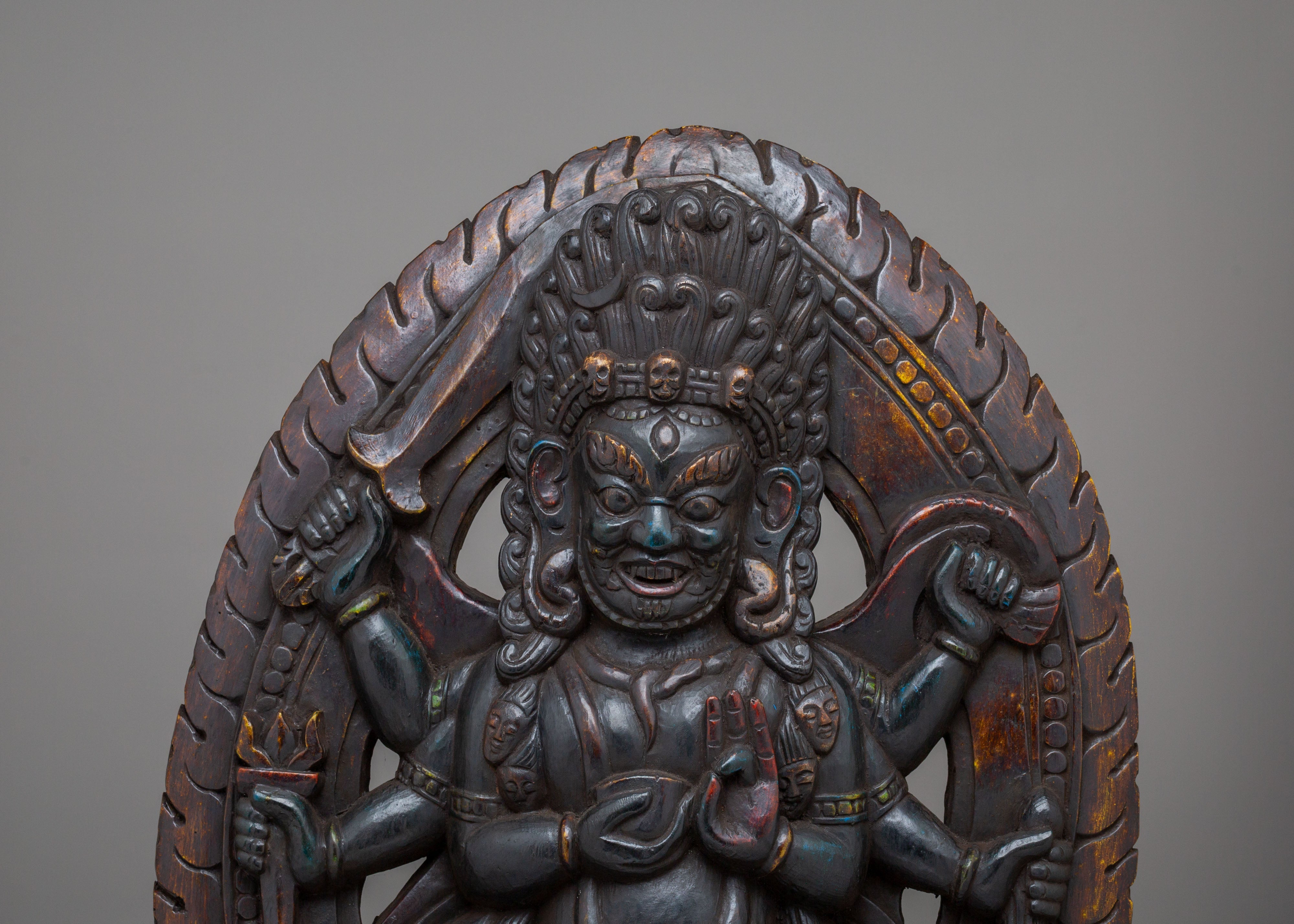 Handcrafted Kal Bhairav Statue | Wooden Kal Bhairav Statue