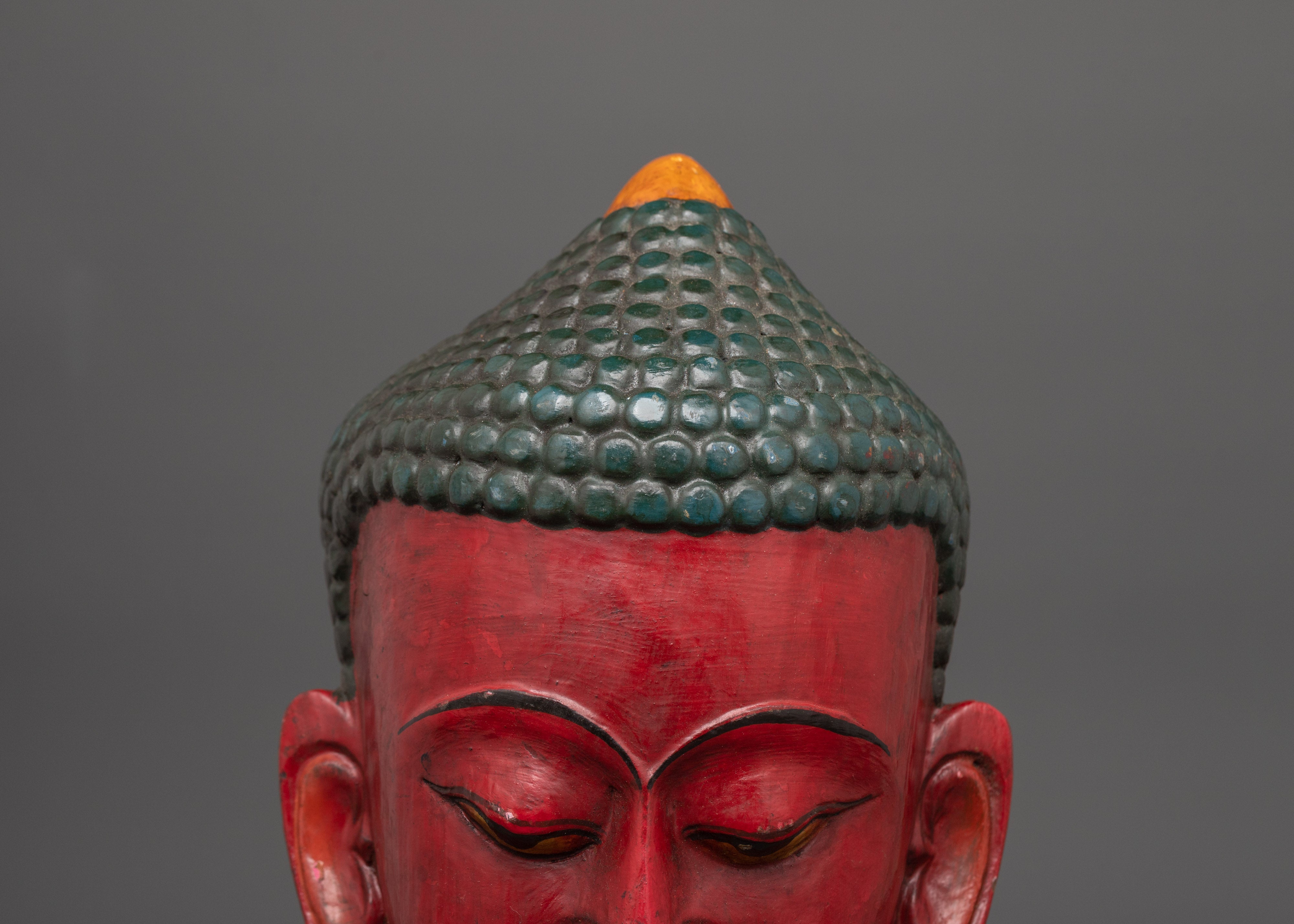 Buddha Red Wooden Wall Hanging Mask | Symbol of Serenity and Enlightenment