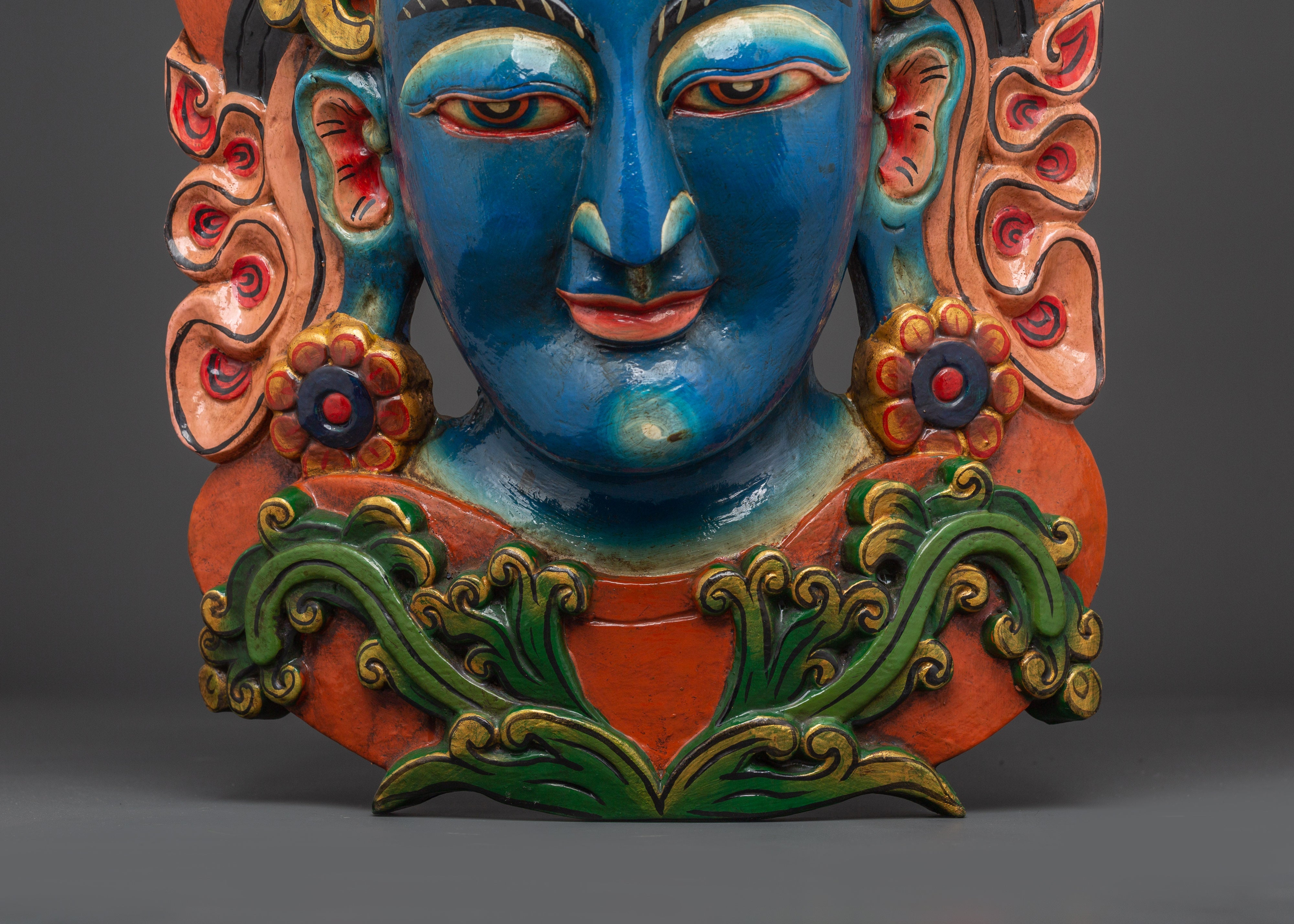 Tibetan Deity Wall Hanging | Handcarved Bodhisattva Mask