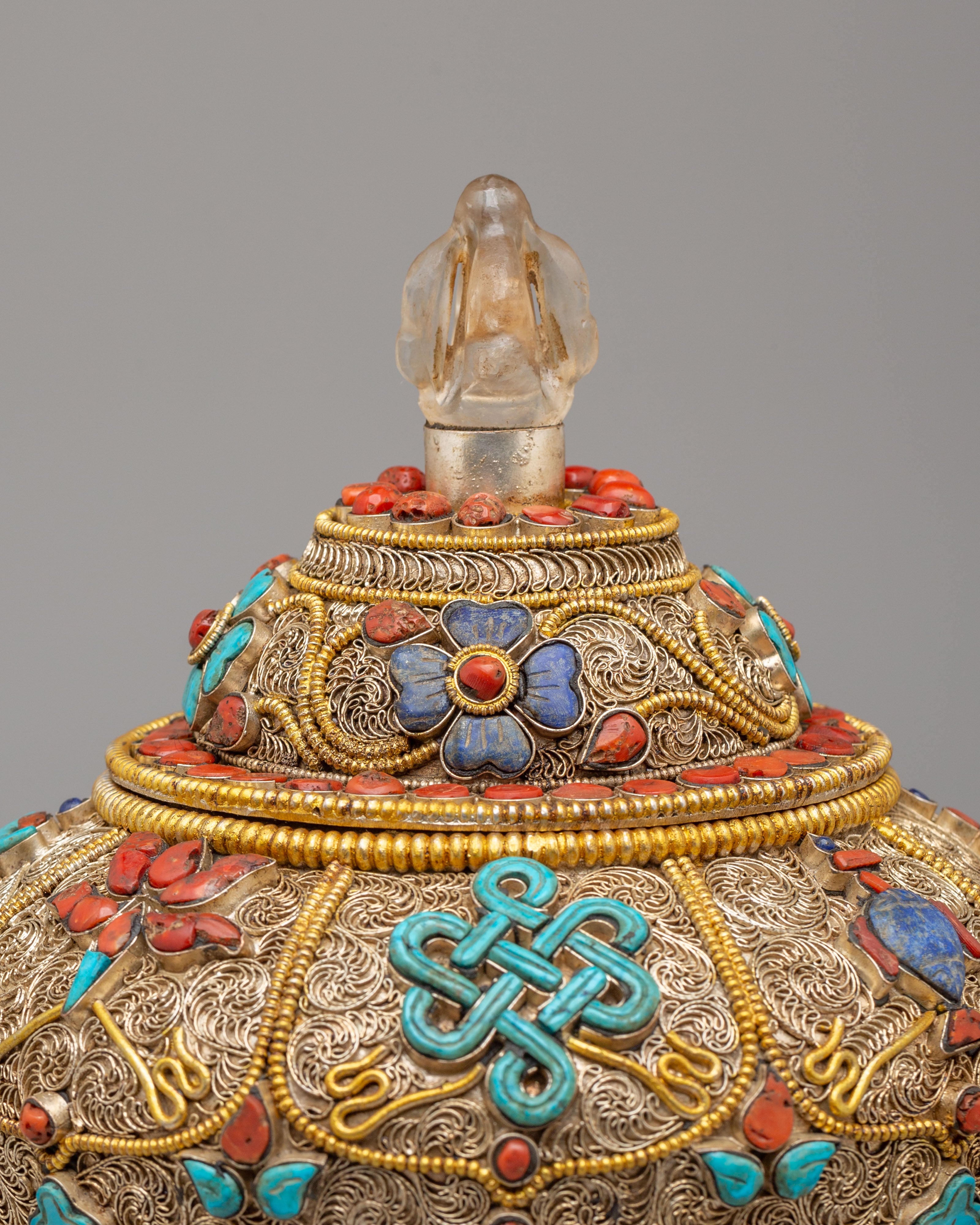 Traditional Offering Rice Pot | Filigree Silver Buddhist Vessel