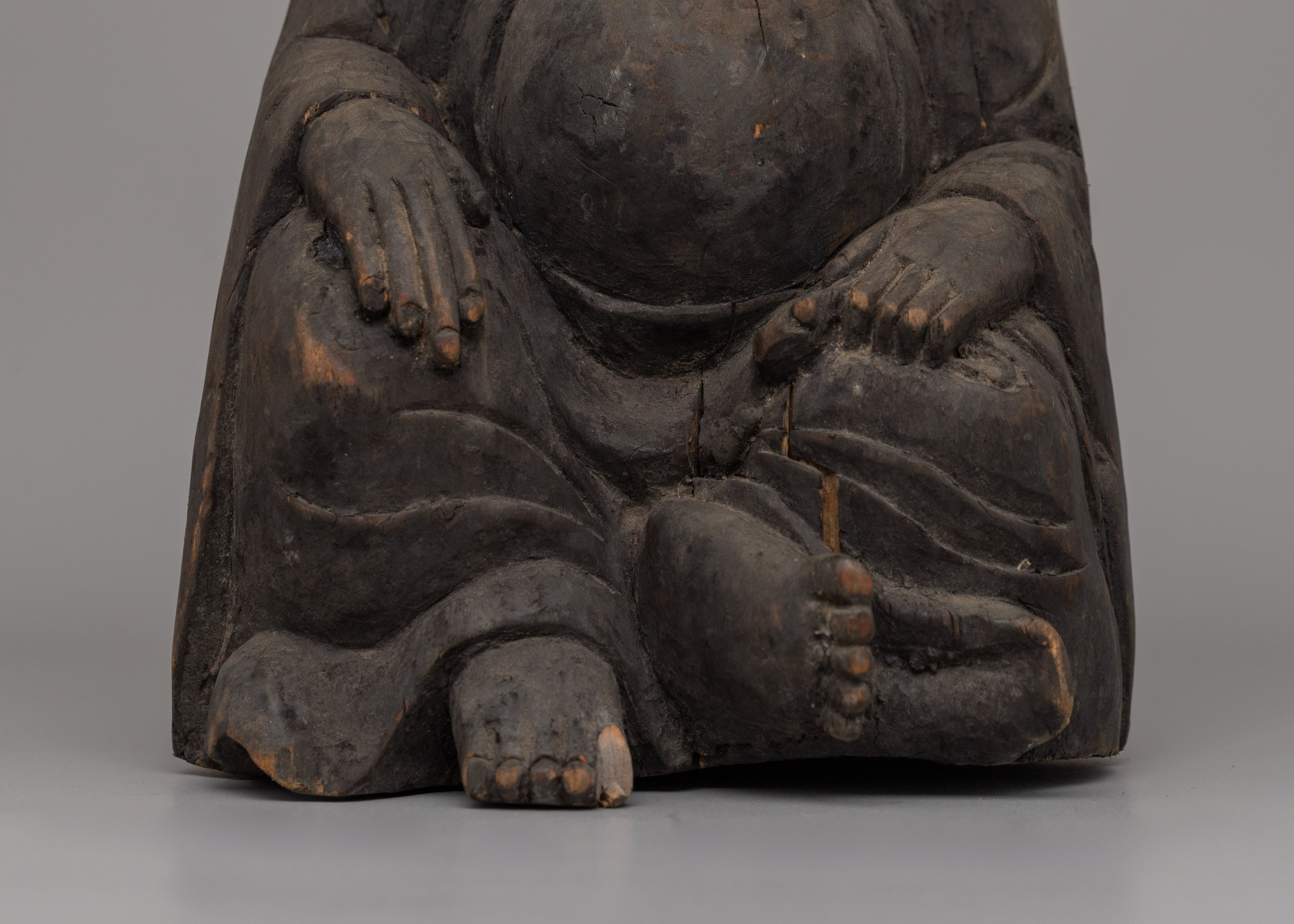 Hand-Carved Wooden Laughing Buddha | Wood Buddha Figurine