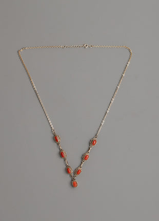 Necklace with Red Coral Accents | Tibetan-Inspired Coral Gemstone Necklace
