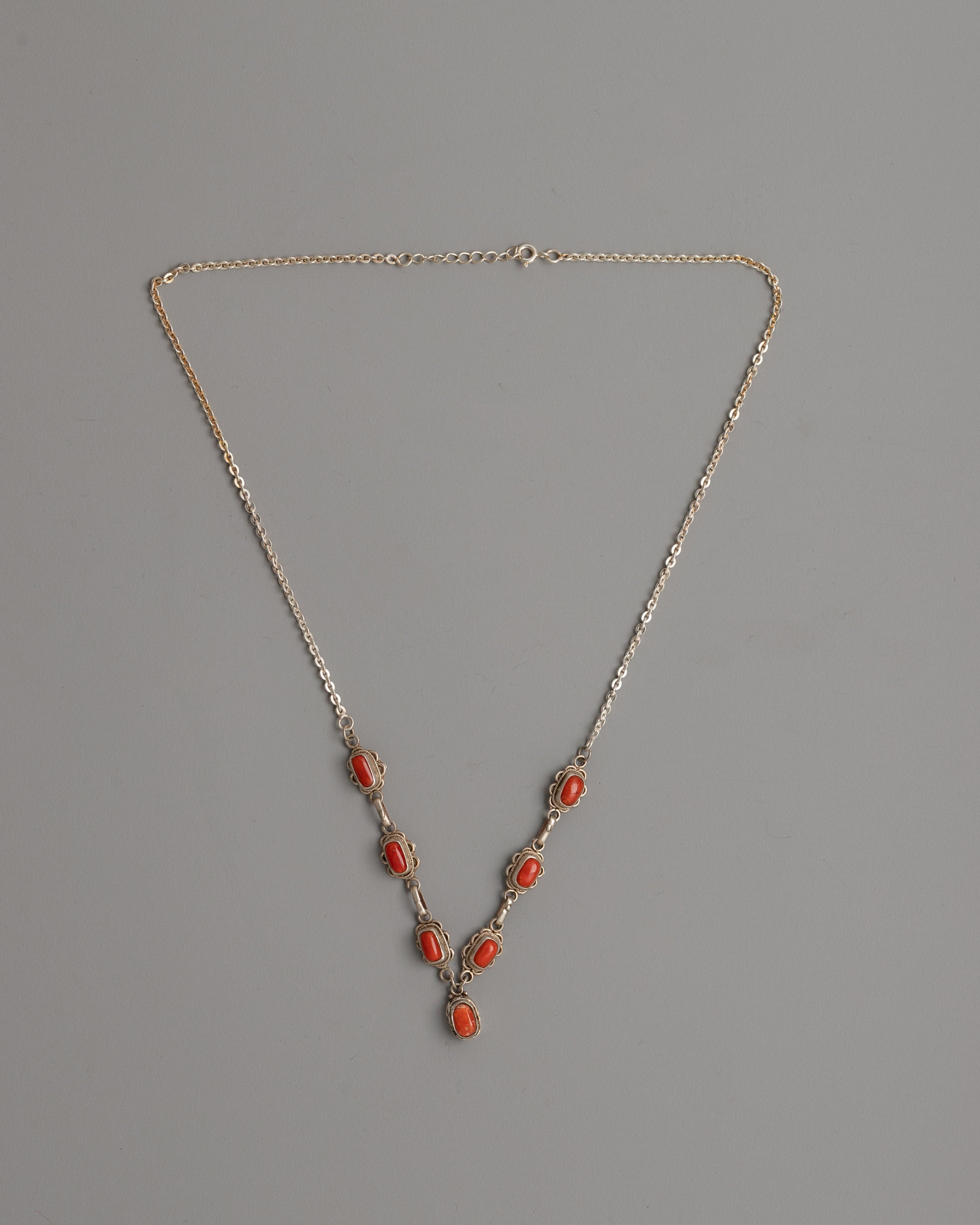 Necklace with Red Coral Accents | Tibetan-Inspired Coral Gemstone Necklace