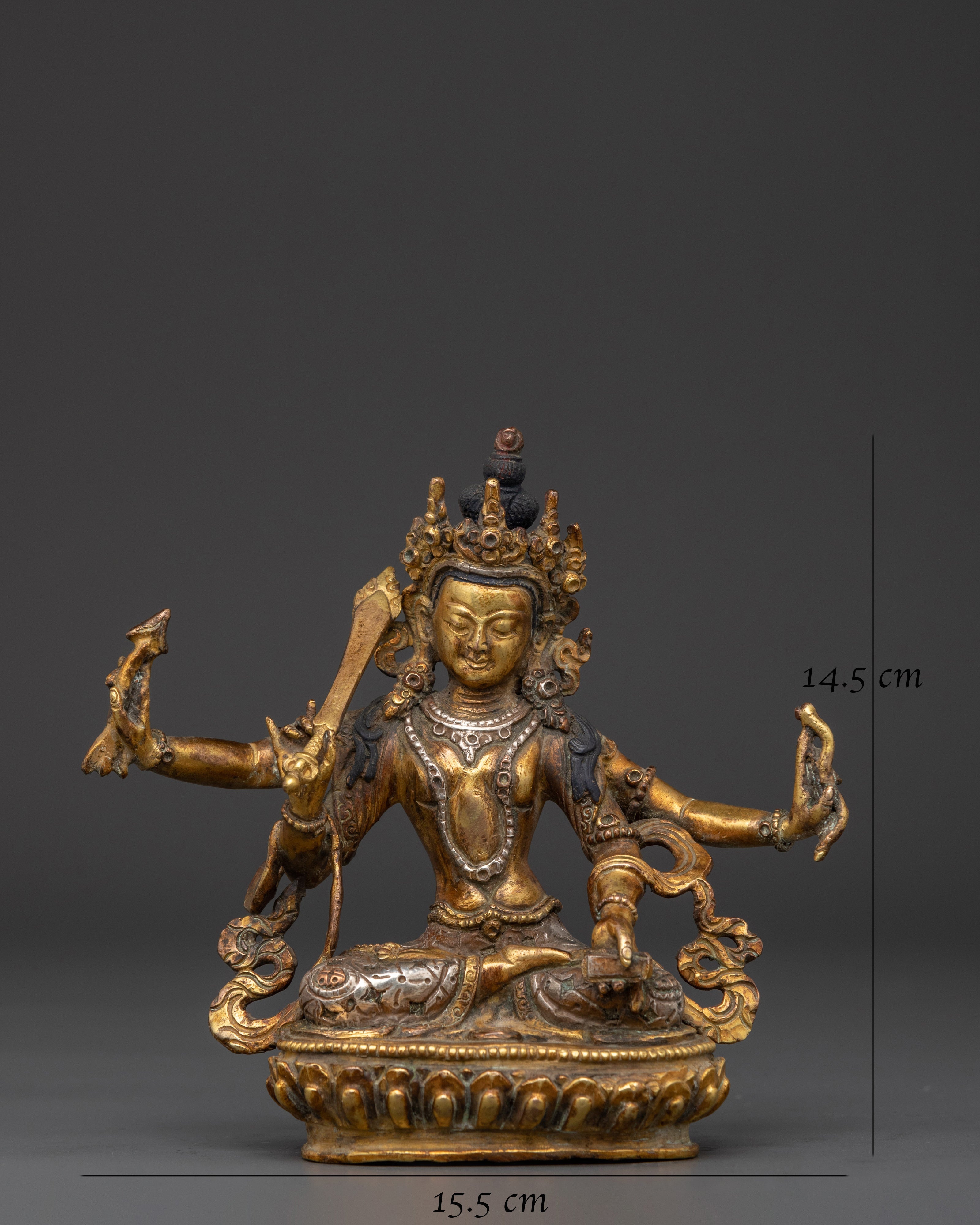 Maha Manjushri Copper Statue | Tibetan Bodhisattva of Wisdom with Sword and Book