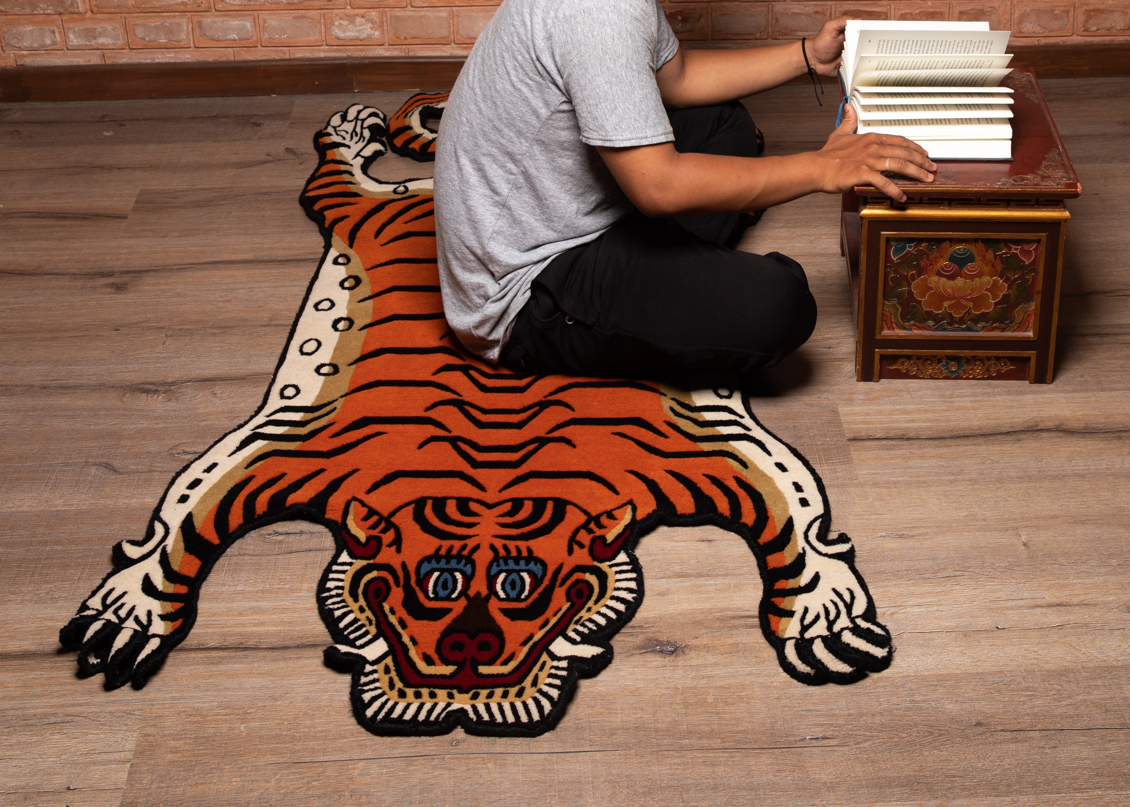 Handmade Decorative Tiger Rug | Hand-Knotted with 100% Tibetan & New Zealand Wool