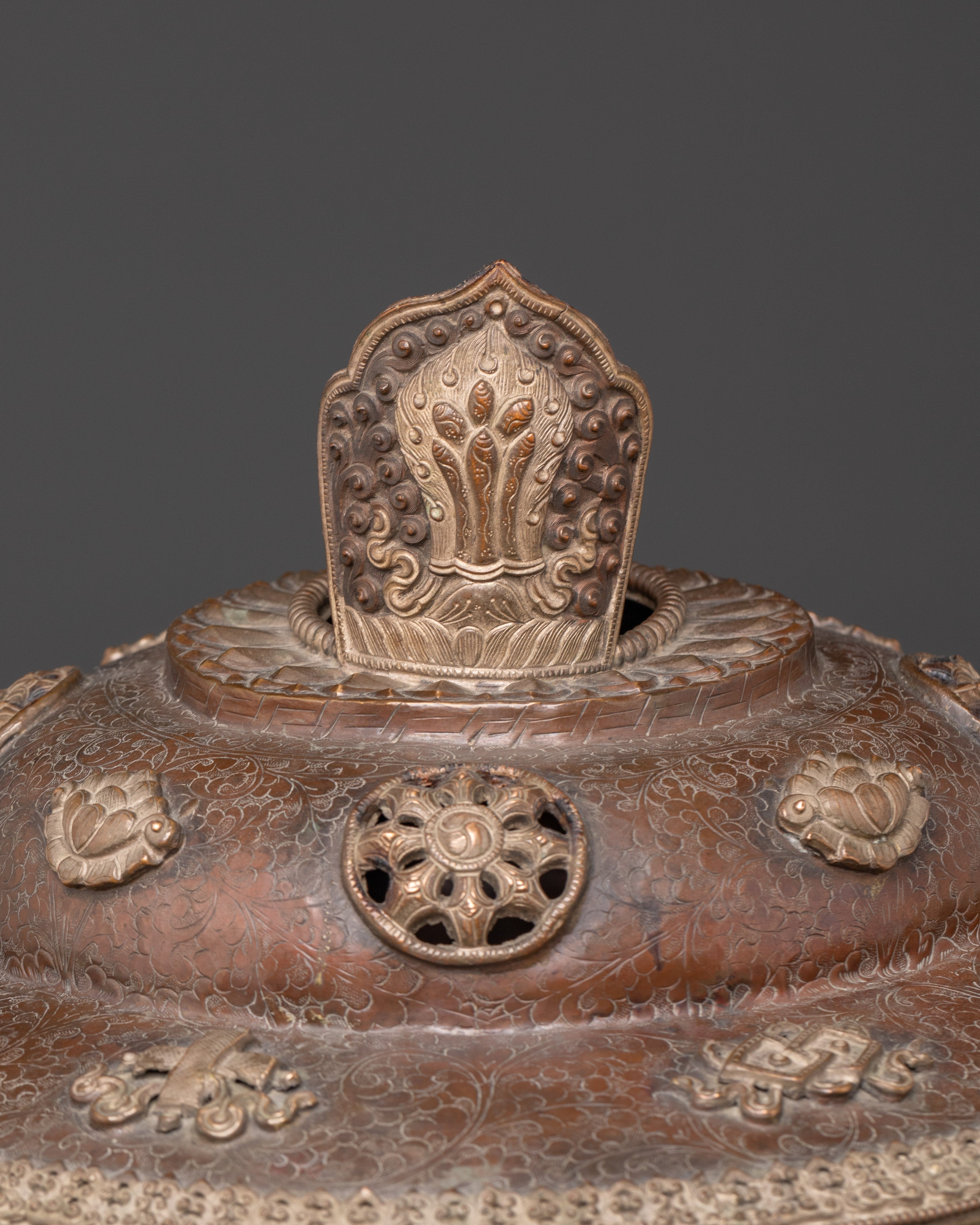 Handmade Spiritual Butter Lamp | Unique Oxidized Copper & Silver Plated Design