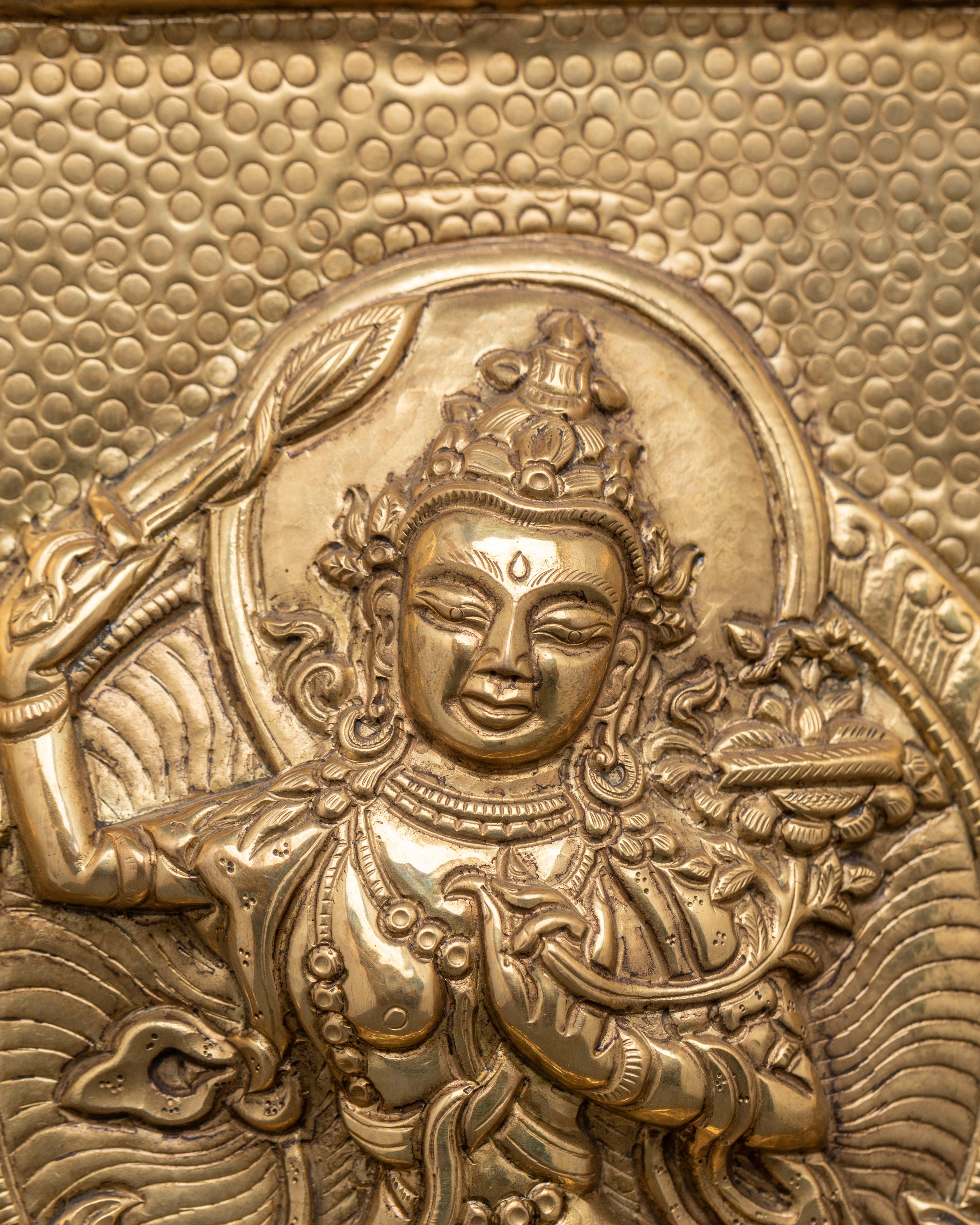 Brass Tibetan Wall Hanging with Embossed Buddha & Dragon Design