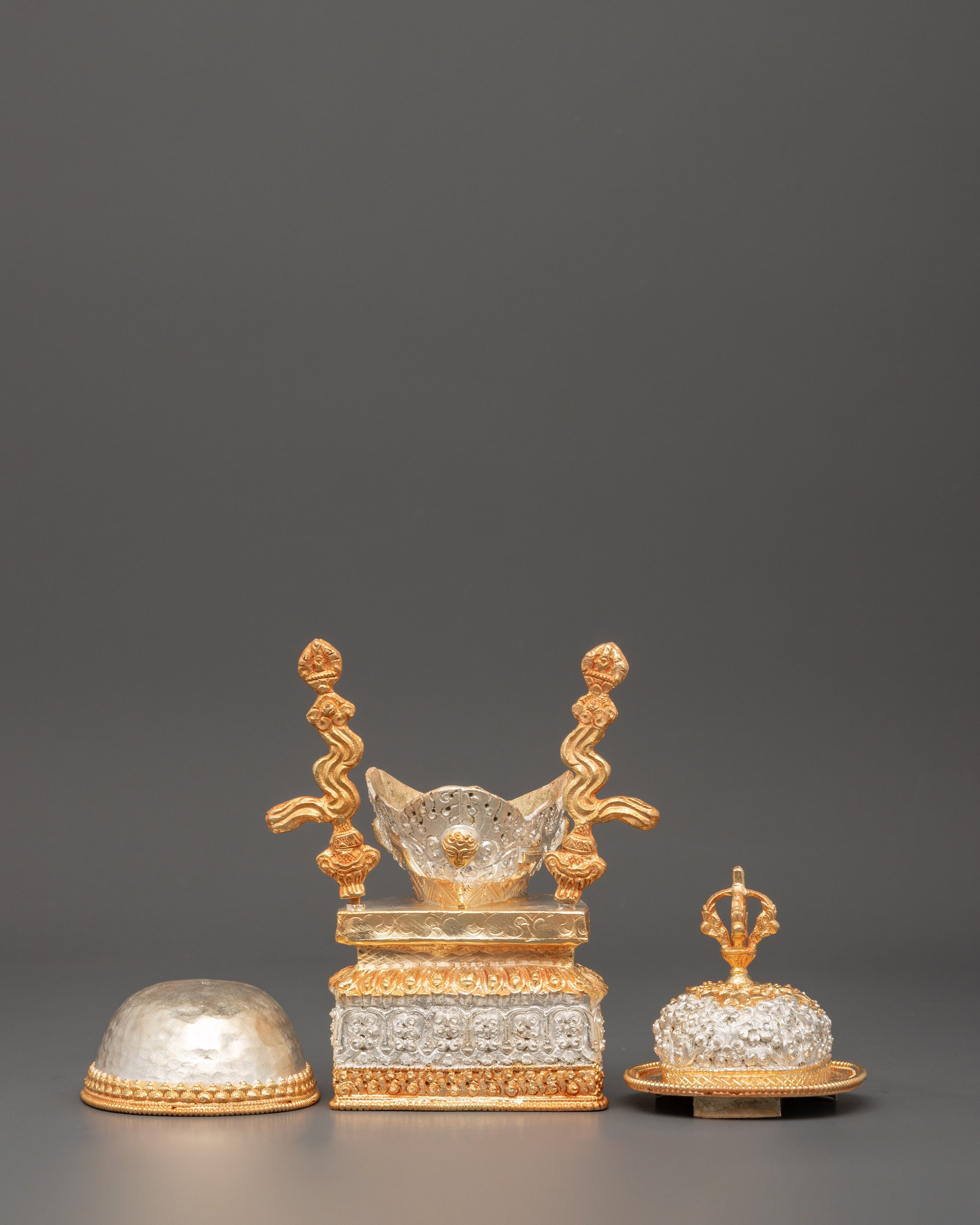 Silver & Gold-Plated Kapala Skull Cup | Tibetan Ritual Offering Bowl