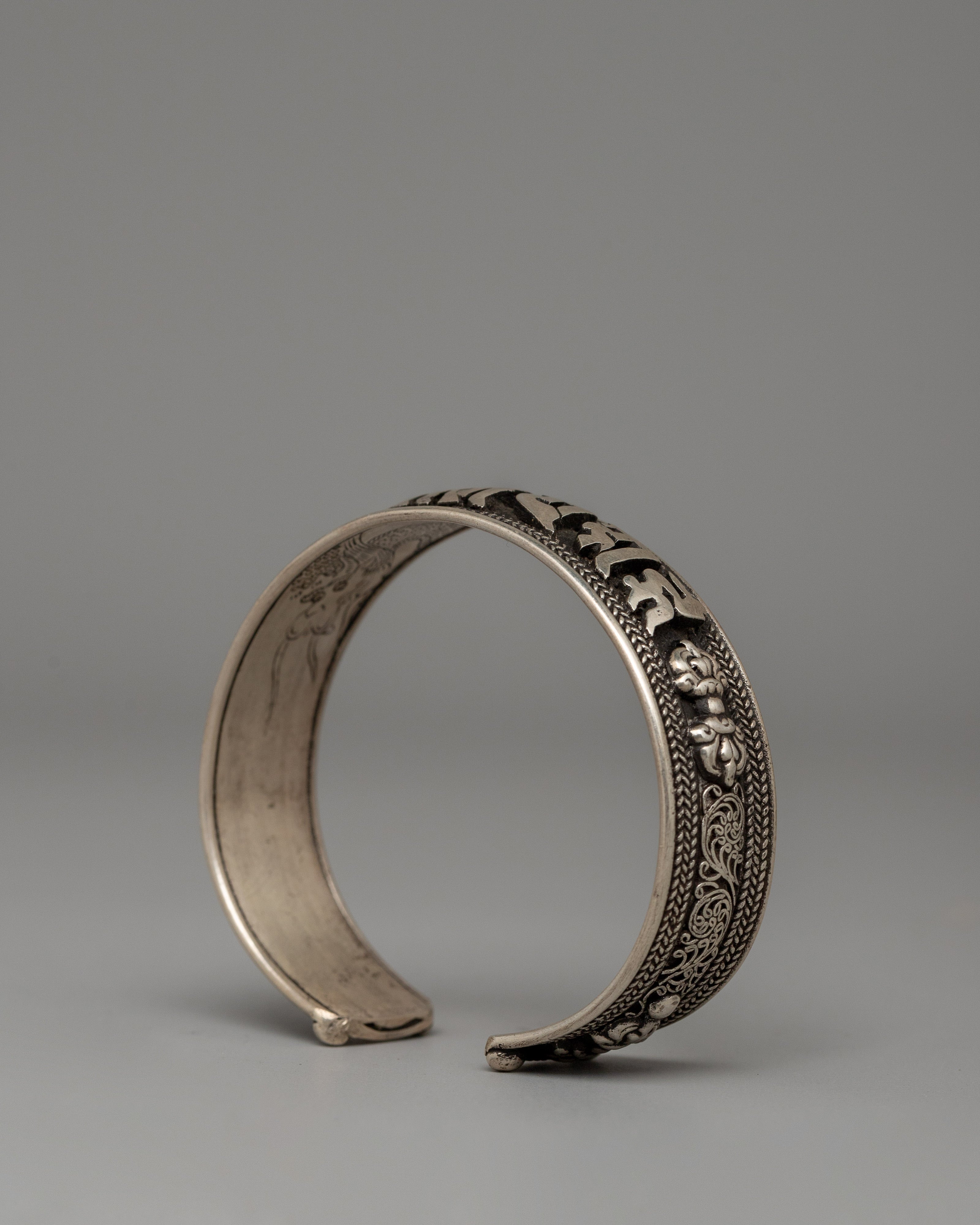 Sterling Silver Om Mani Padme Hum Bracelet |  Powerful Buddhist Jewelry for Protection & Peace