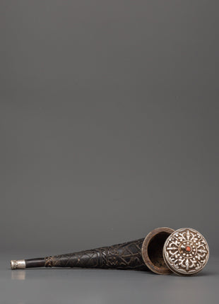 Tibetan Snuff Horn with Pure Silver and Coral | Ethically Sourced Yak Horn Snuff Box