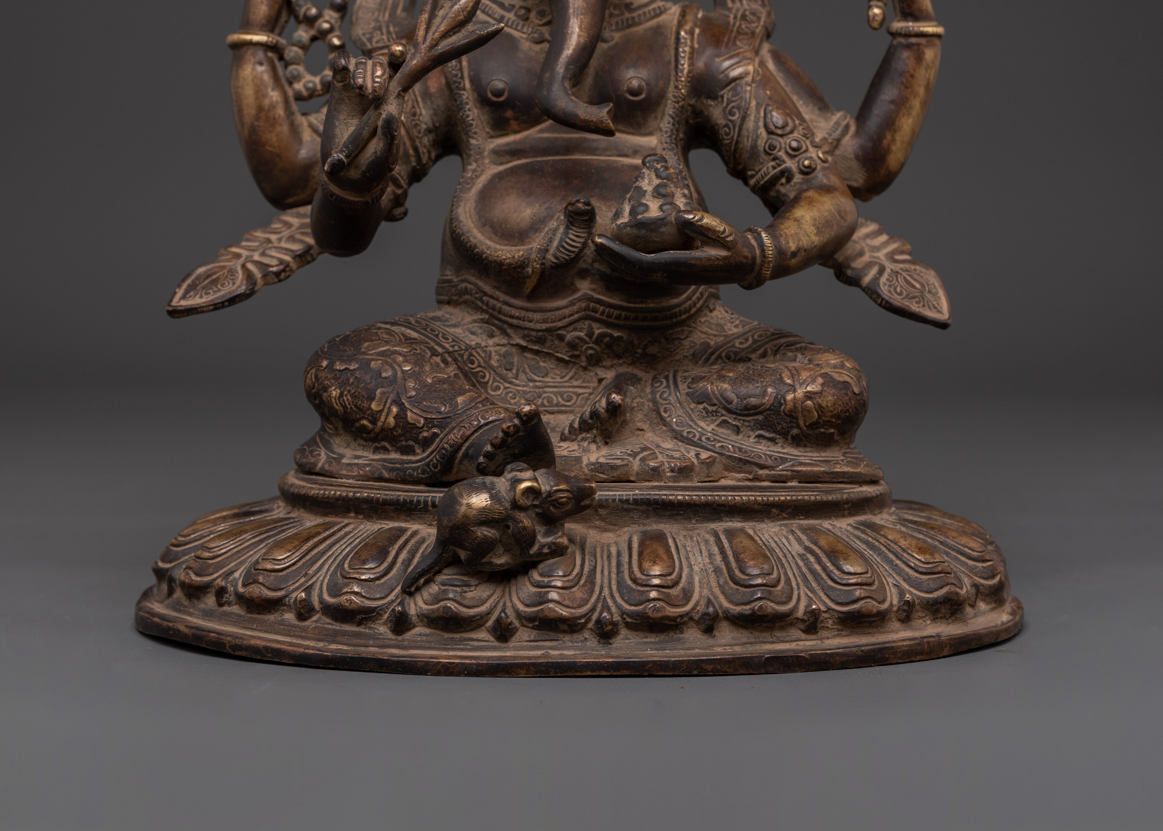 Sacred Ganesh Sculpture | Handcrafted Oxidized Brass Ganesha Statue