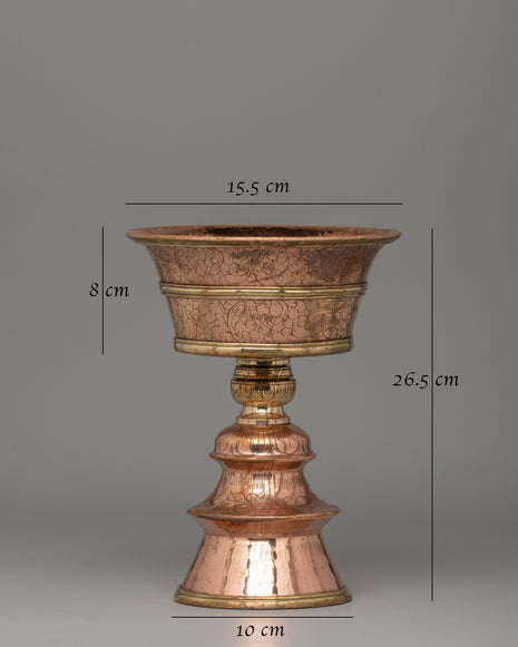 Handcrafted Copper Butter Lamp | Tibetan Light Offering Lamp for Rituals
