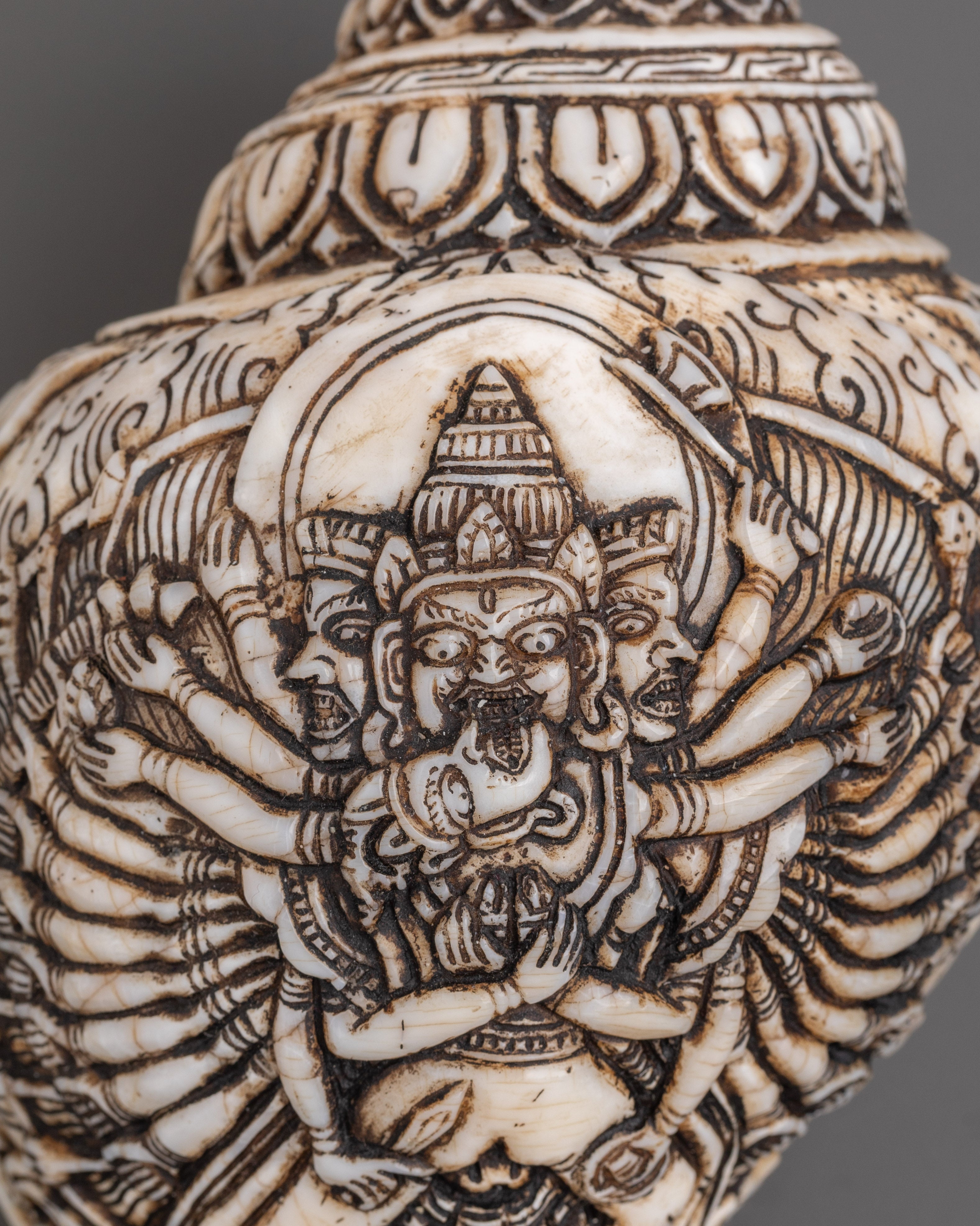 Traditional Kalachakra Engraved Buddhist Conch | Sacred Ritual Conch for Meditation