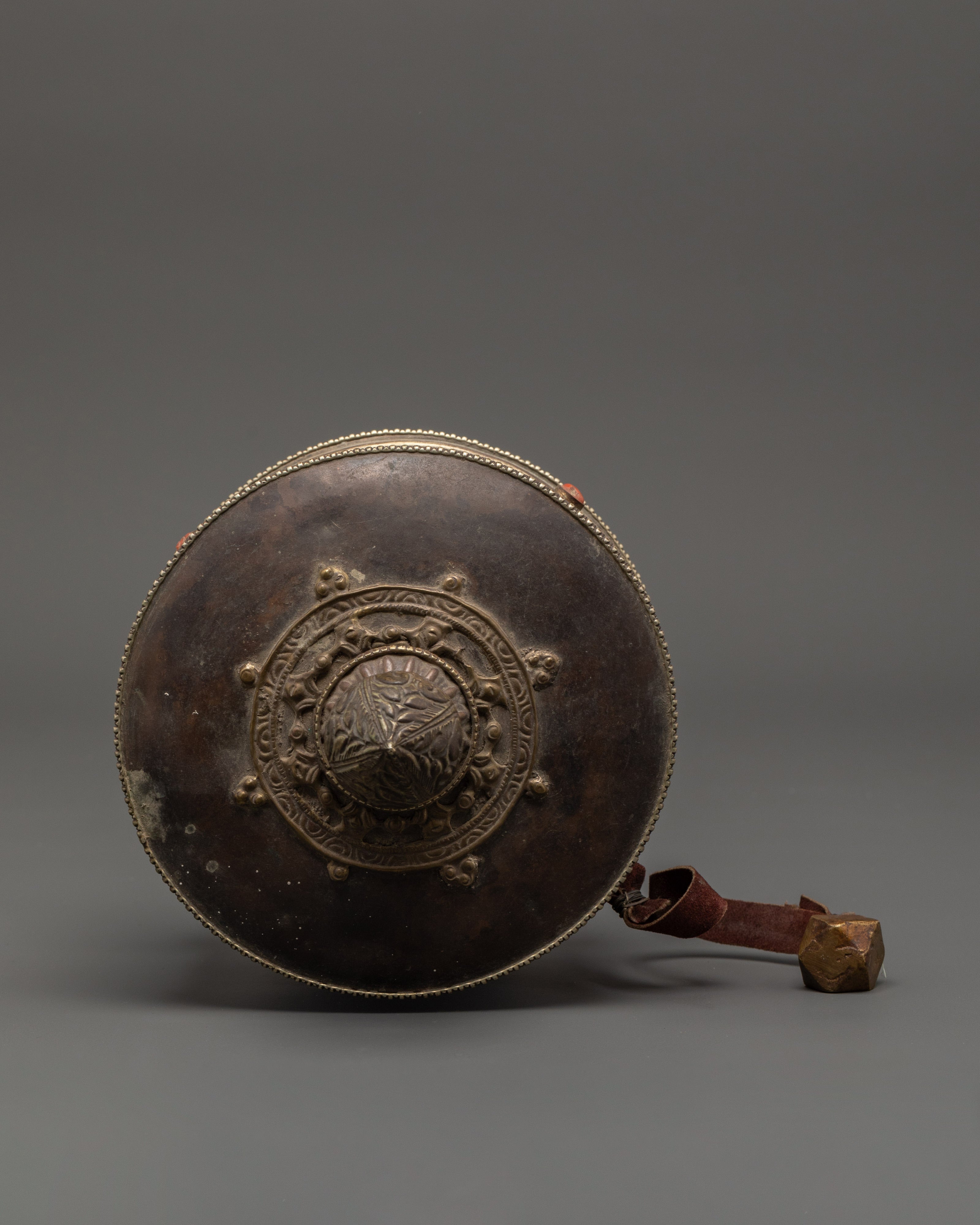 Tibetan Buddhist Oxidized Prayer Wheel | Oxidized Copper & Wooden Mantra Spinner