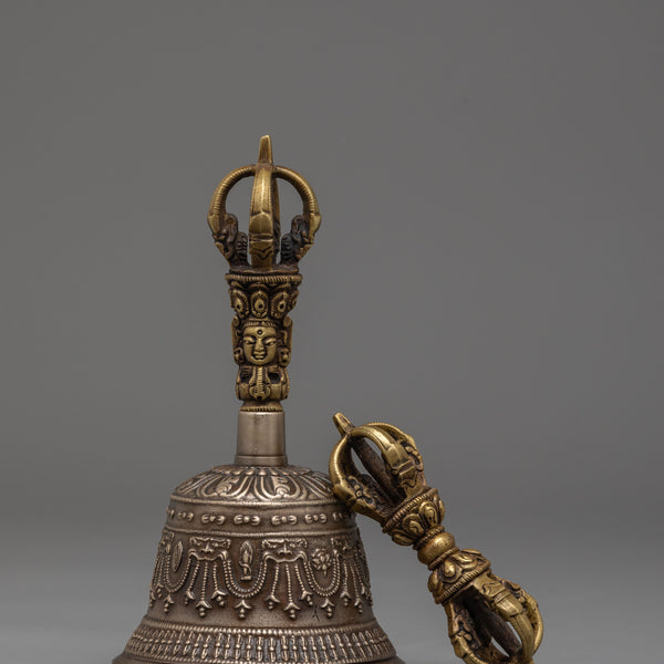 オールドチベット仏教 銅製 金工細工仏陀鈴 Dorje Vajra Bell オールド
