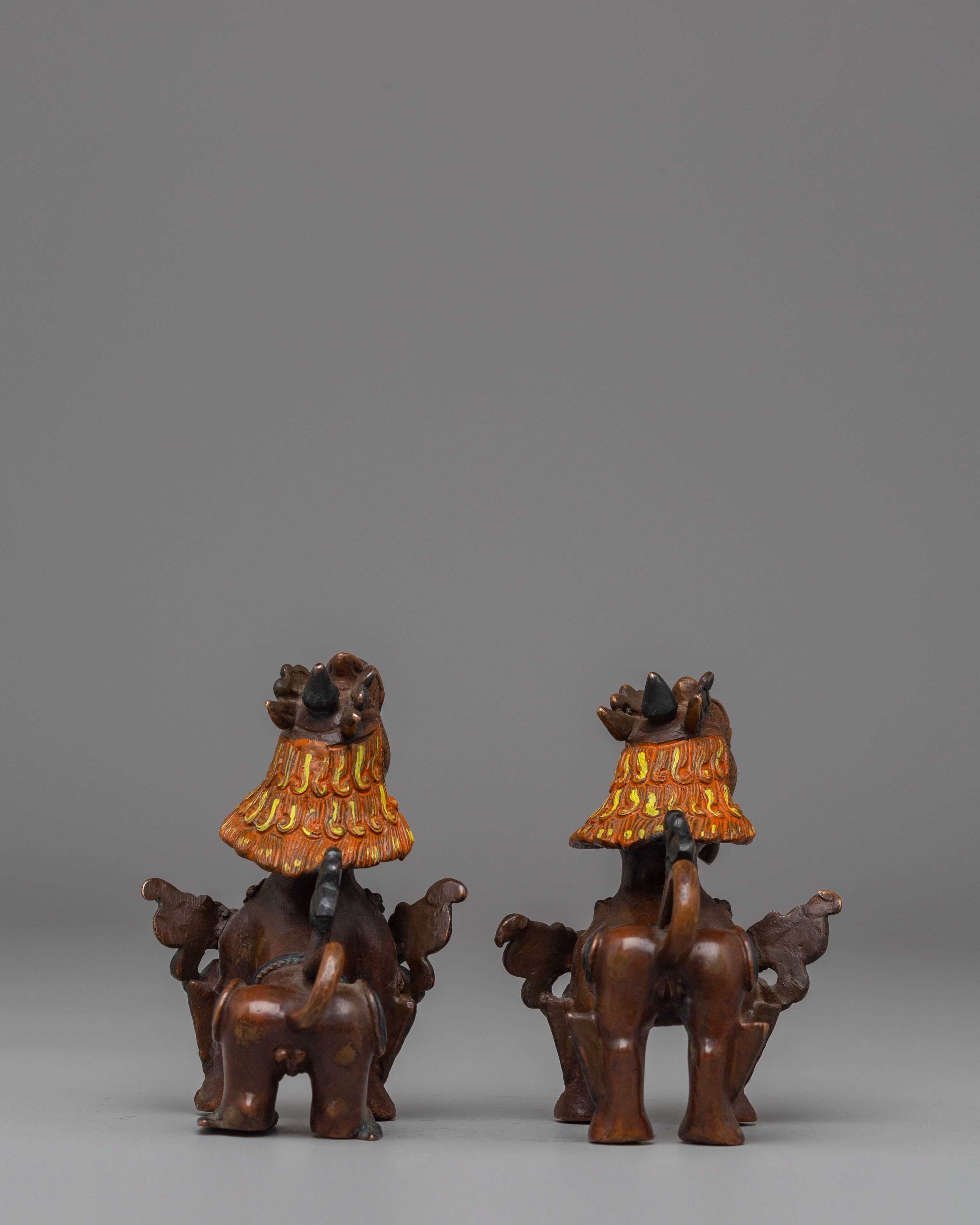 Handmade Guardian Lion Sculpture Set | Himalayan Protective Decor