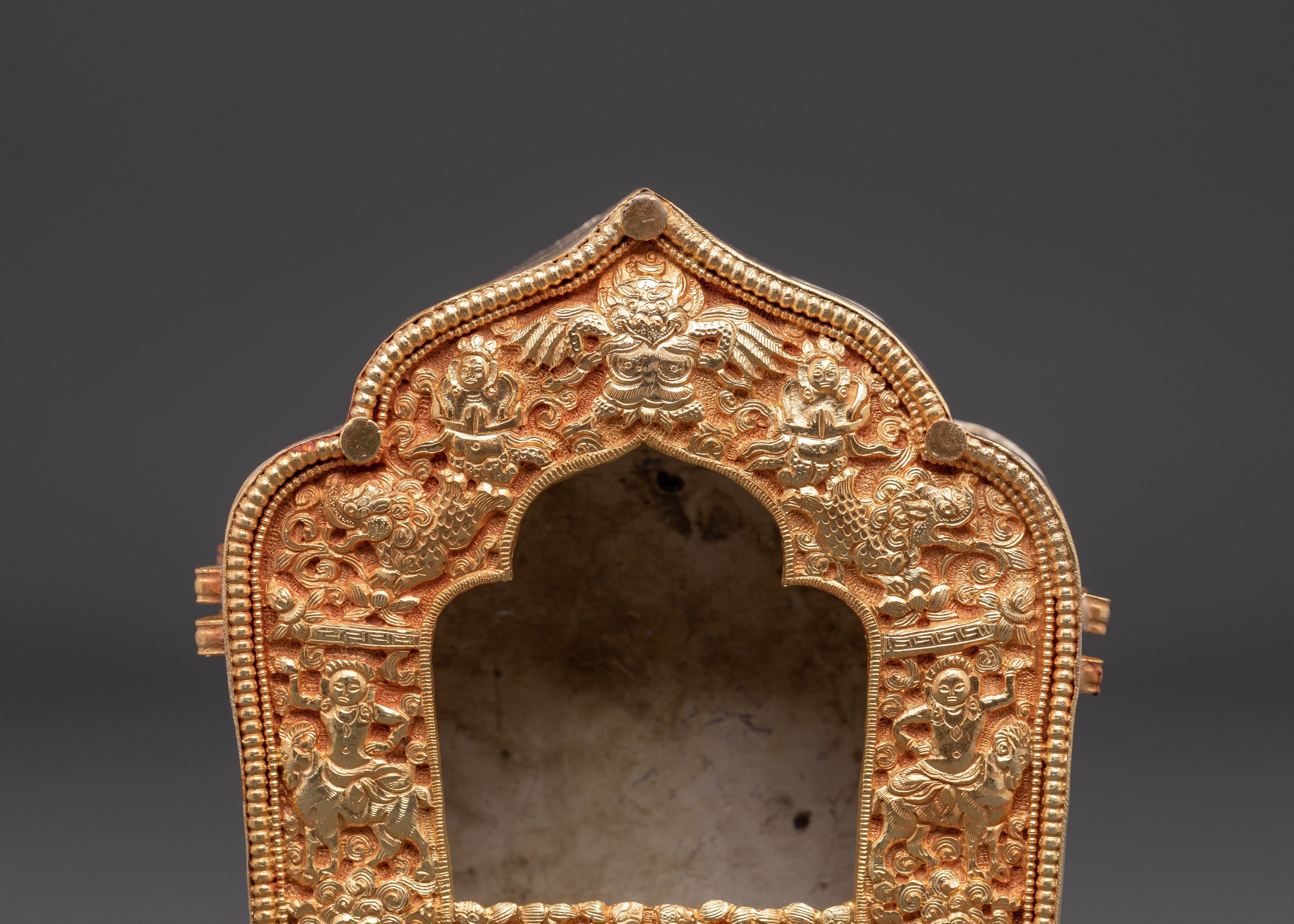 Handcrafted Sacred Traditional Tibetan Ghau Box | Copper & Gold Plated Ritual Box
