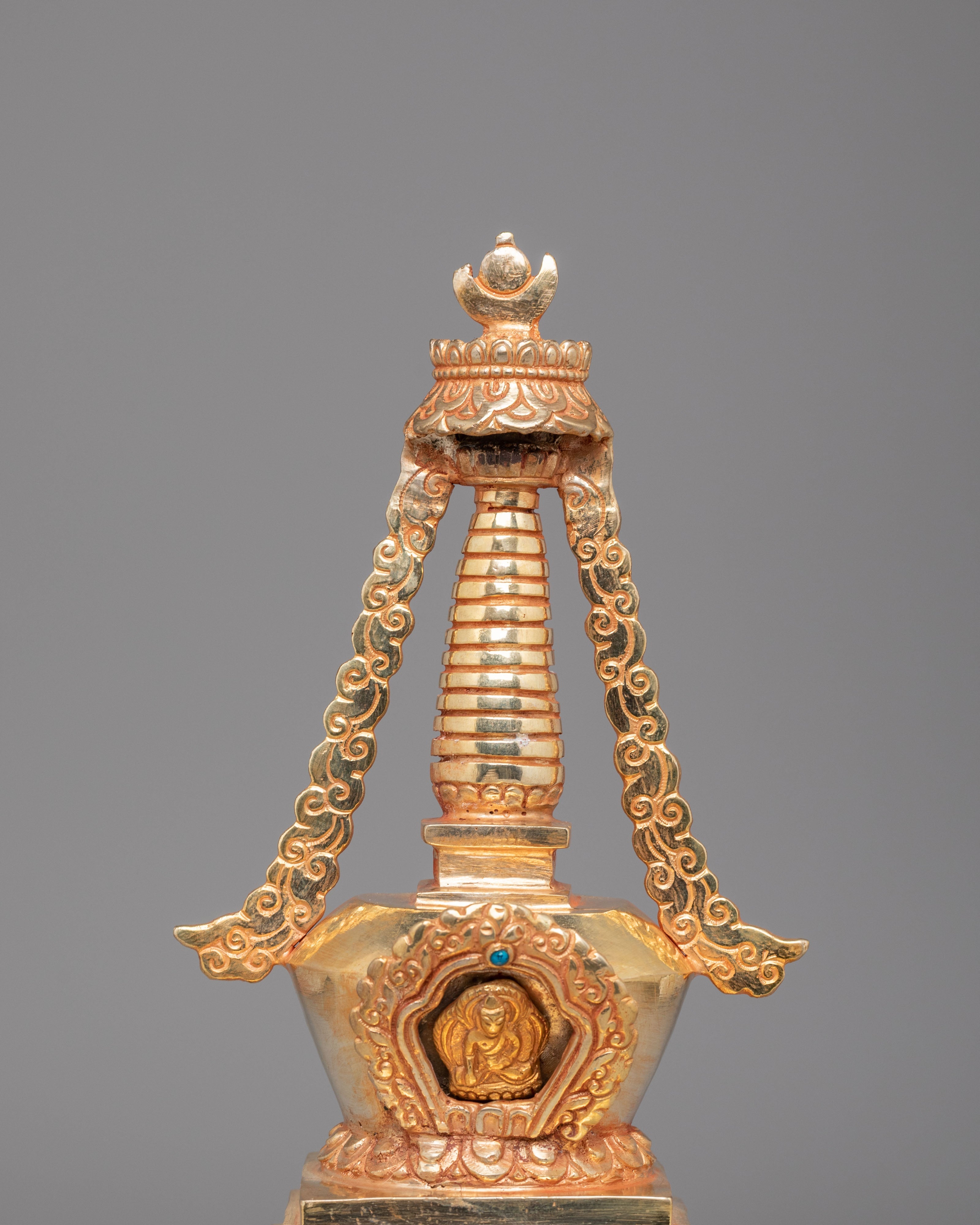 Gold Plated Enlightenment Stupa | Buddhist Stupa for Meditation