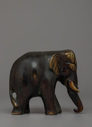 Small Bronze Elephant Statue | Handmade Decorative Statue for Desk or Shelf
