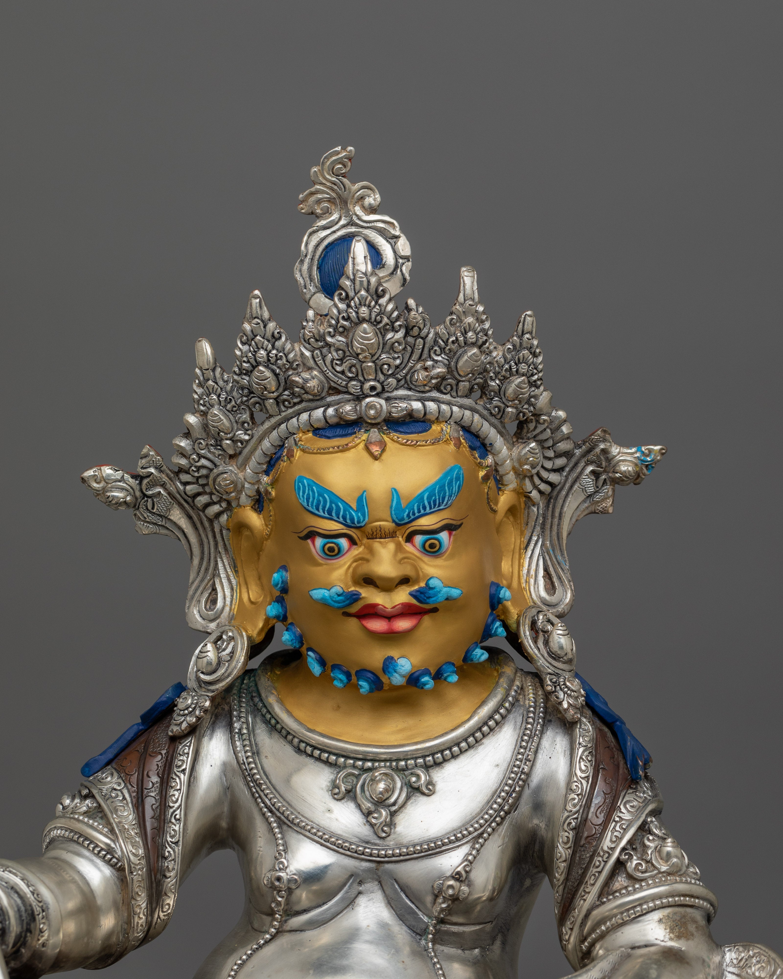 Silver Plated Dzambhala Statue | The Deity of Wealth and Abundance