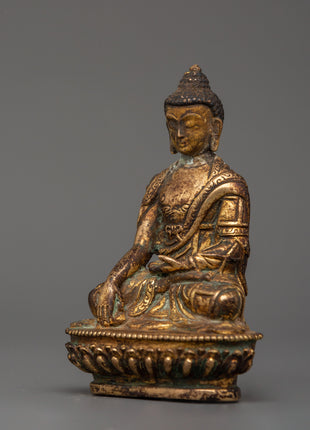 Shakyamuni Buddha Buddhist Altar Decor | Sacred Antique Copper Statue for Meditation