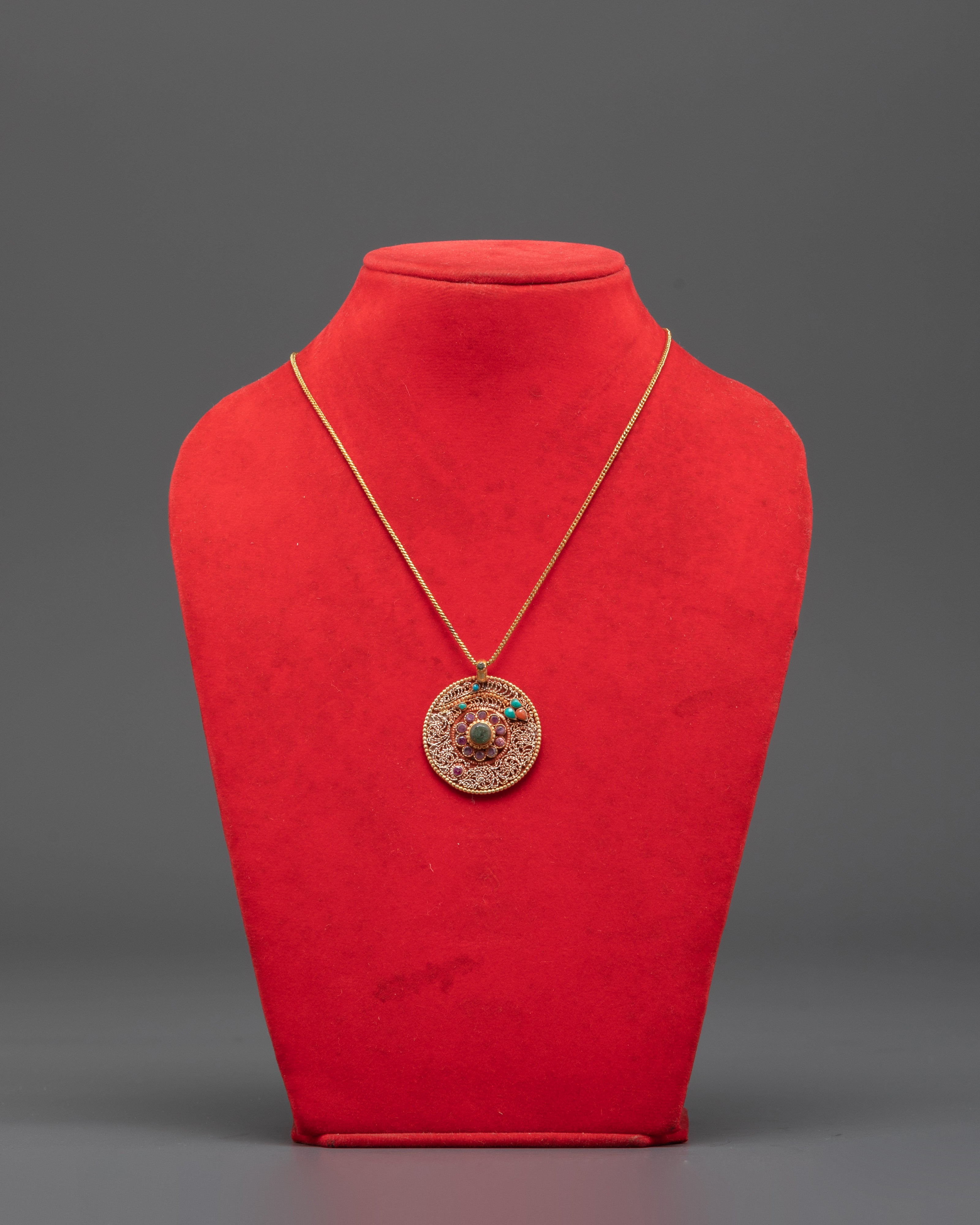 Handmade Flower Locket with Coral & Ruby