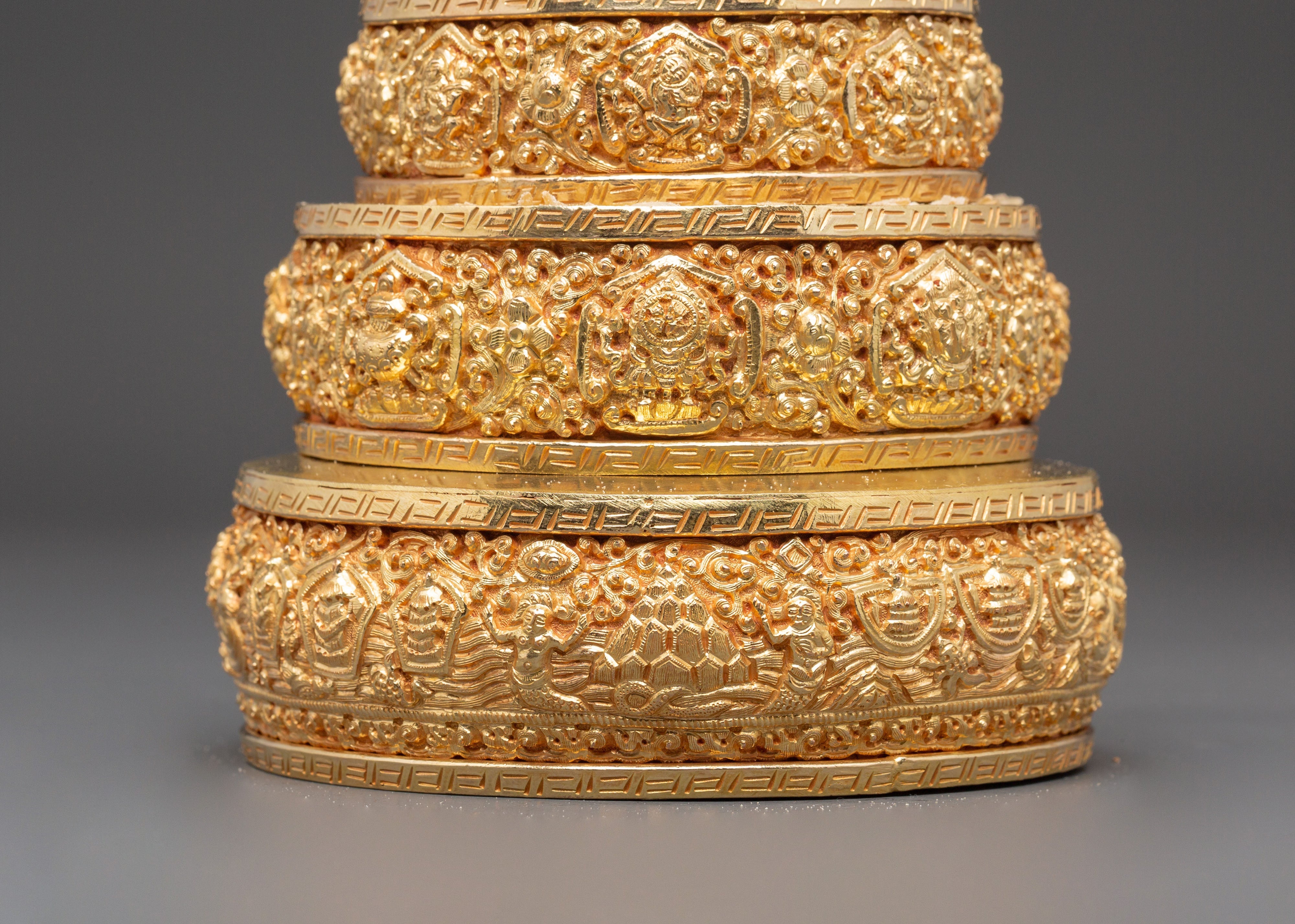 Handmade Gold Plated Mandala Offering Set | Tibetan Buddhist Altar Decor
