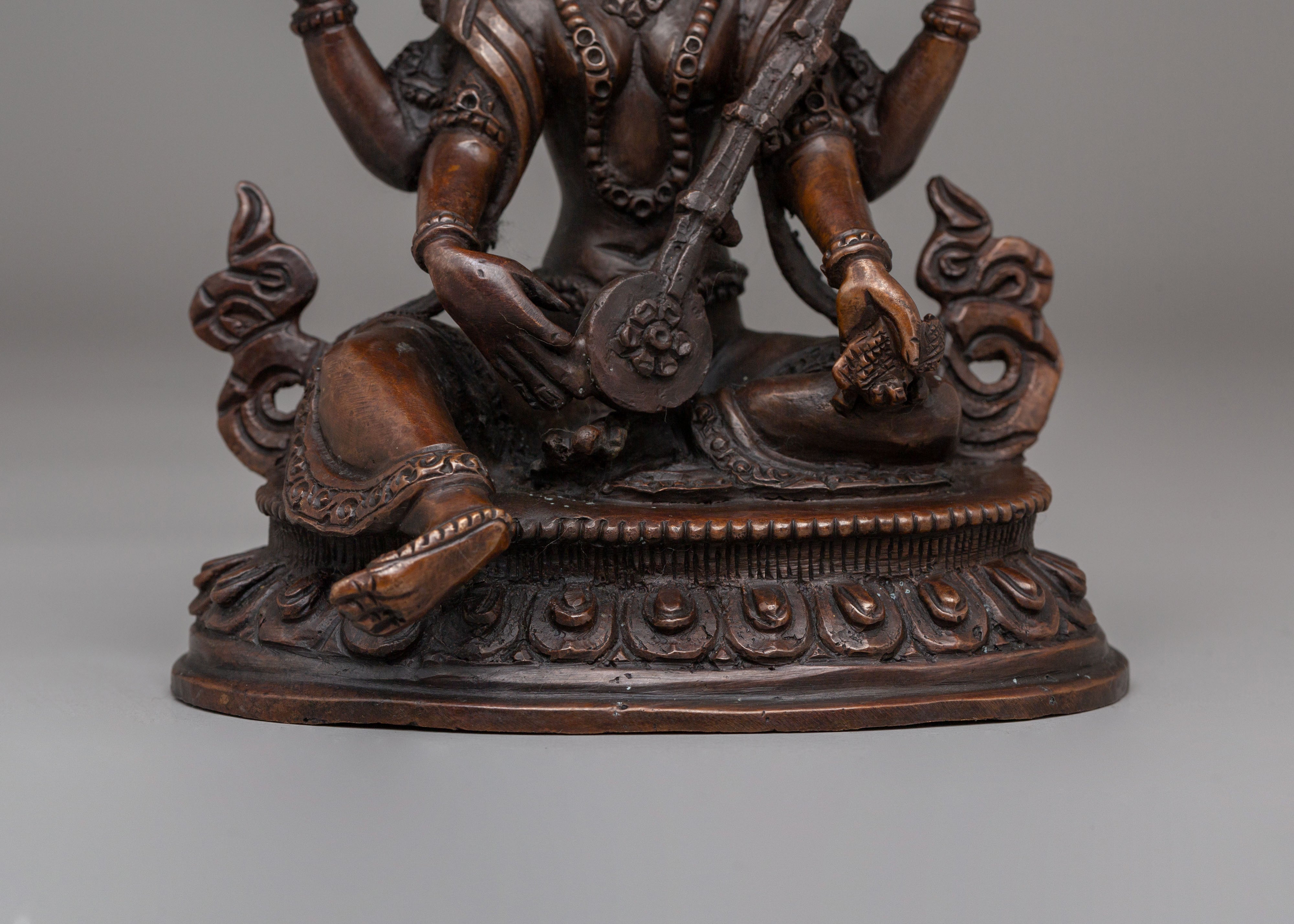 Traditional Saraswati Statue | Oxidized Copper Body