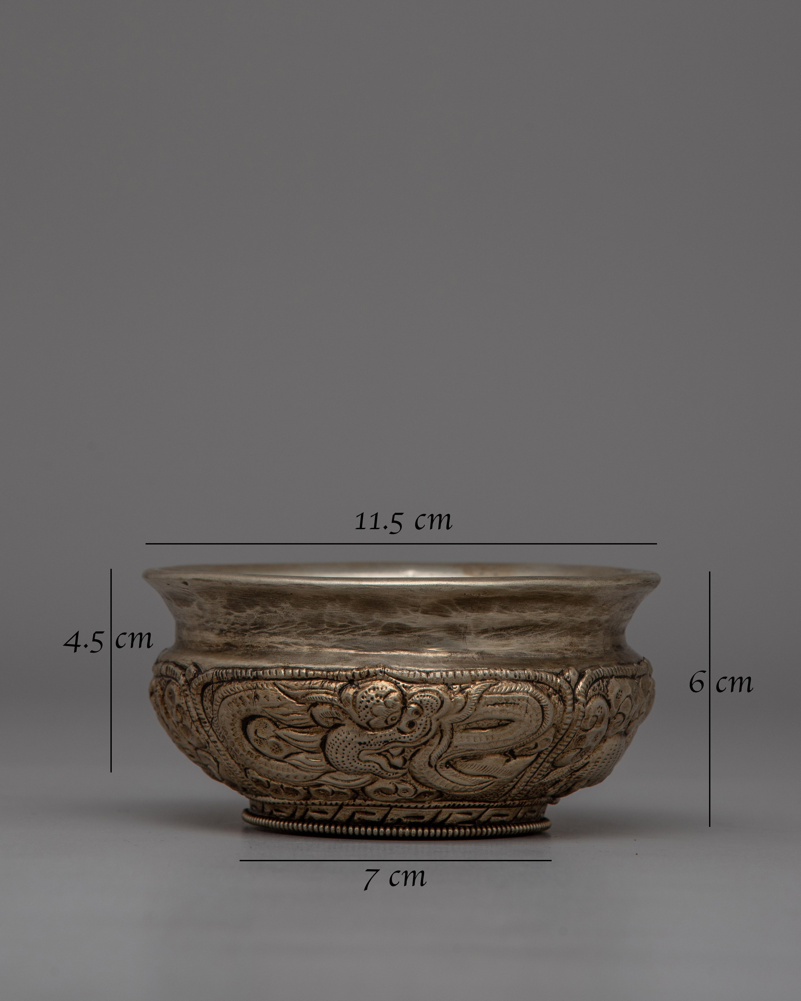 Traditional White Metal Buddhist Offering Bowl | Ideal for Altars and Meditation Spaces