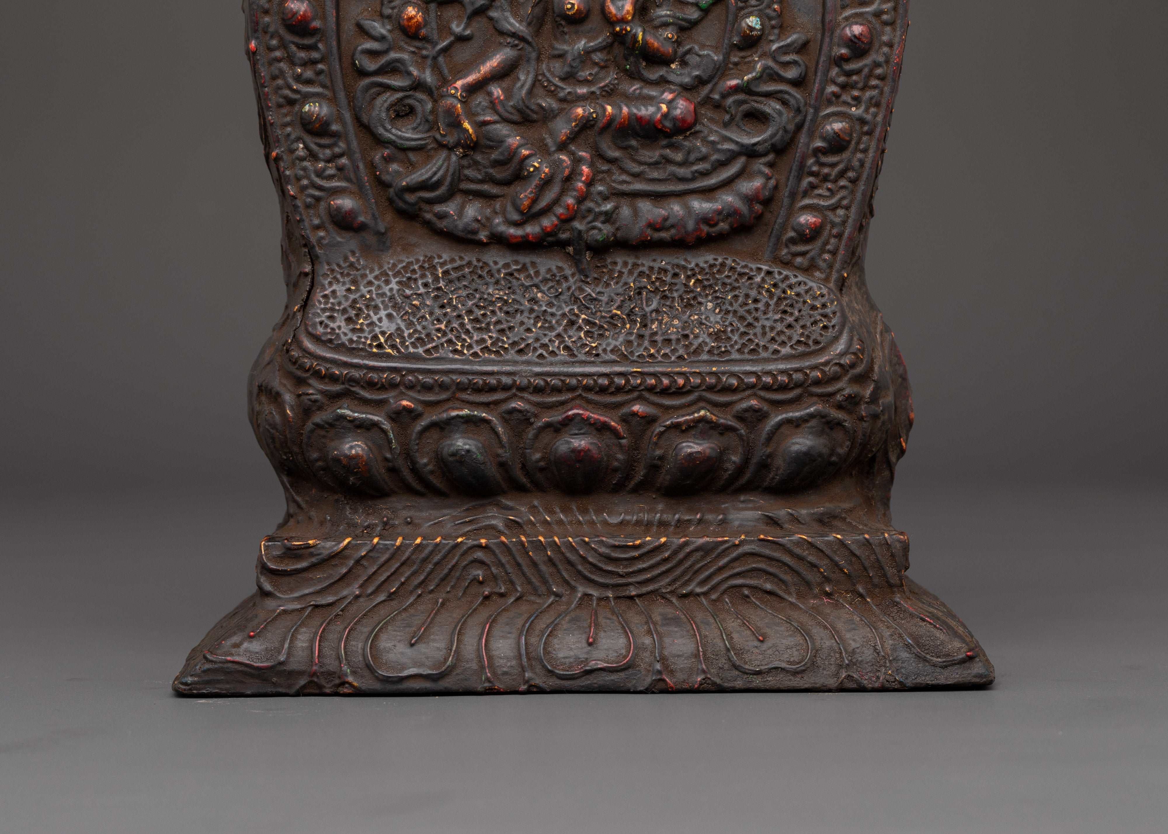 Wood Carved Green Tara Statue | 25.5 cm Tall Wooden Sculpture