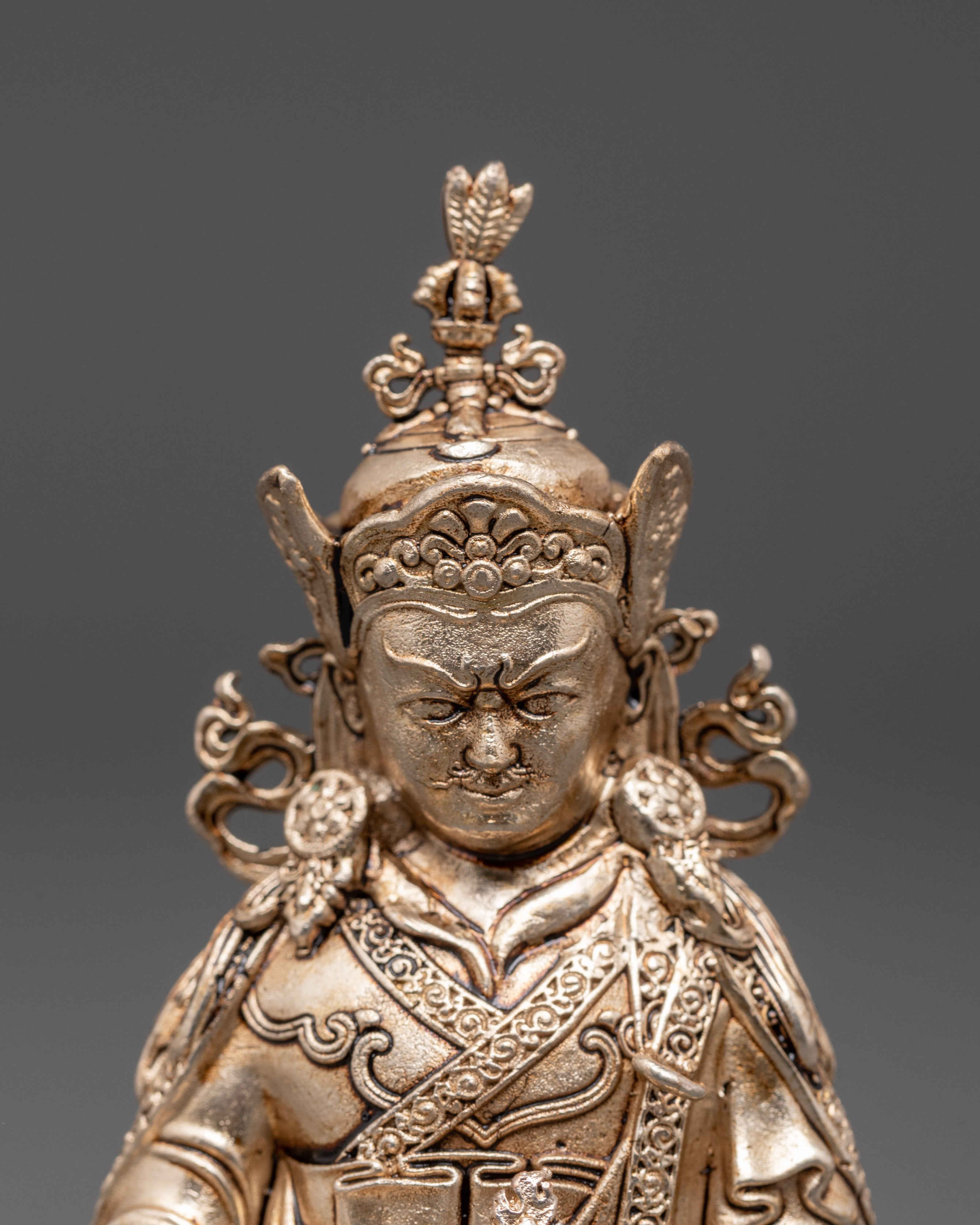 Silver Plated Padmakara Statue | Tibetan Vajra Master