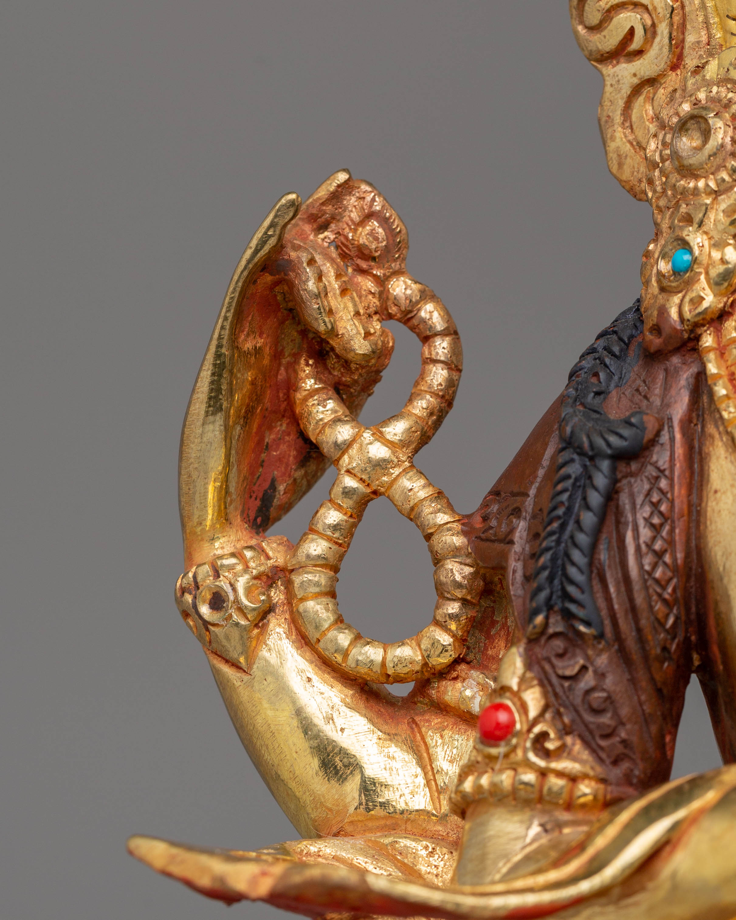 Sacred Bodhisattva Chenrezig Statue | Copper, Gold-Plated, Coral & Turquoise Inlays